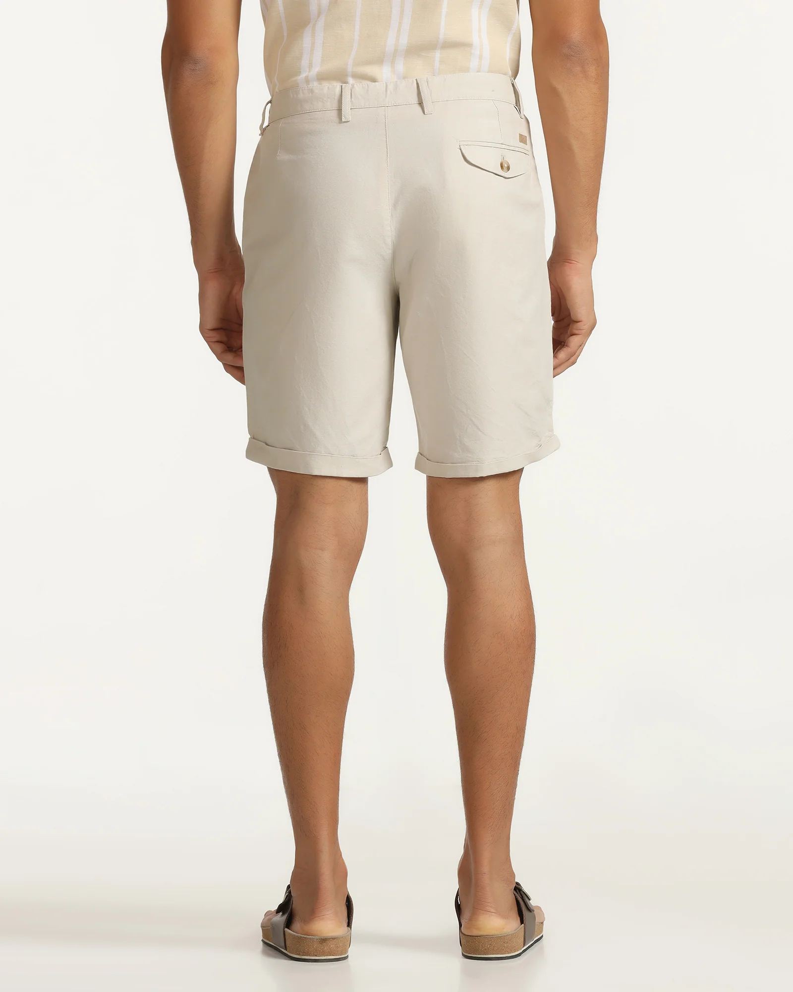 Linen Casual Beige Solid Shorts - Kat - Image 2