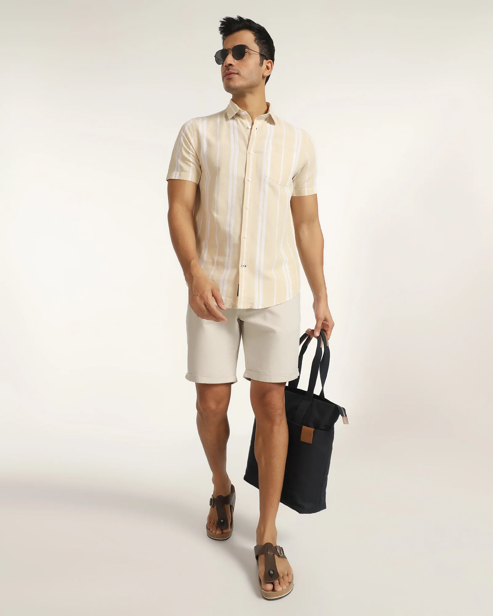 Linen Casual Beige Solid Shorts - Kat - Image 7