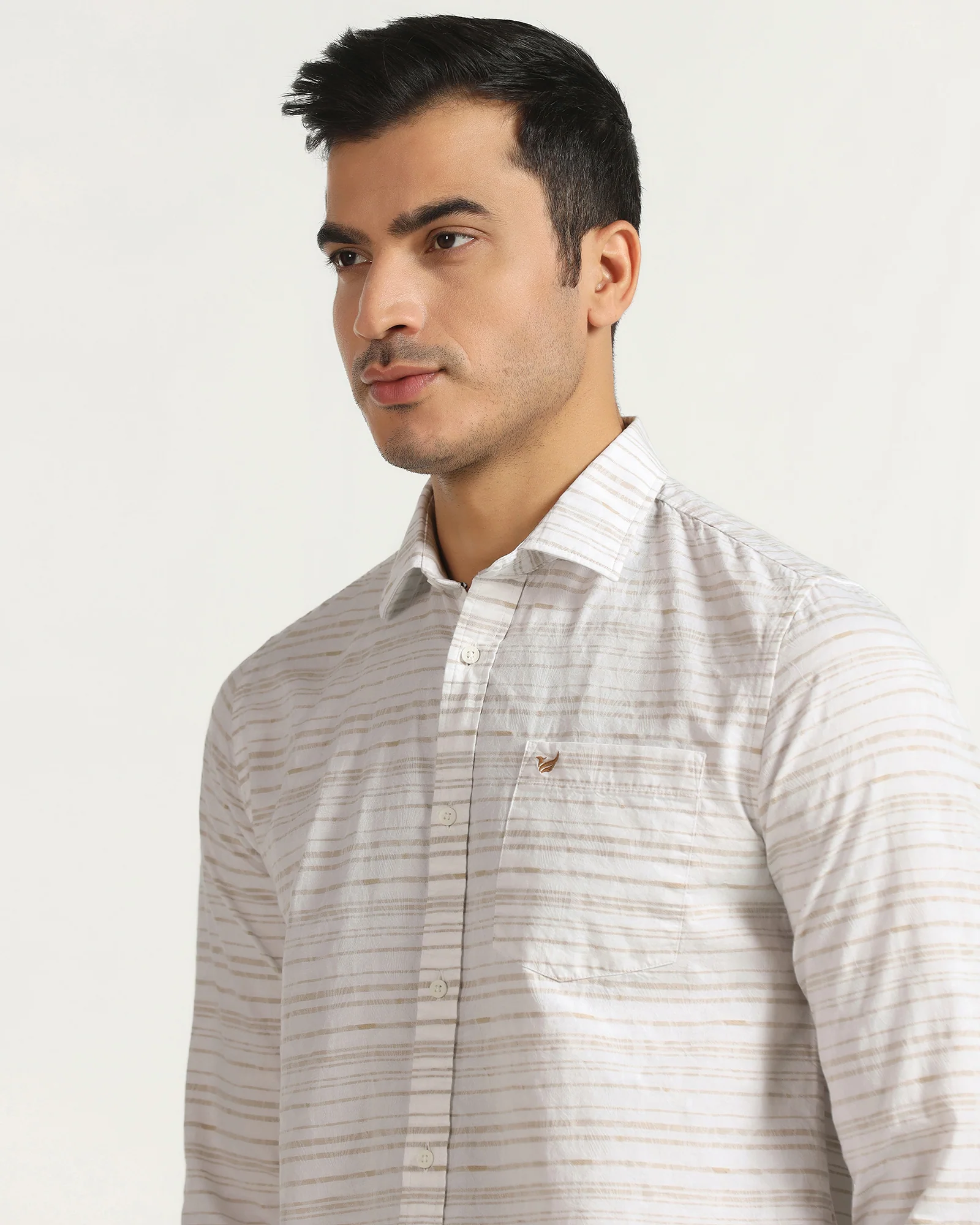 Linen Casual Beige Jacquard Shirt - Daigo - Image 4