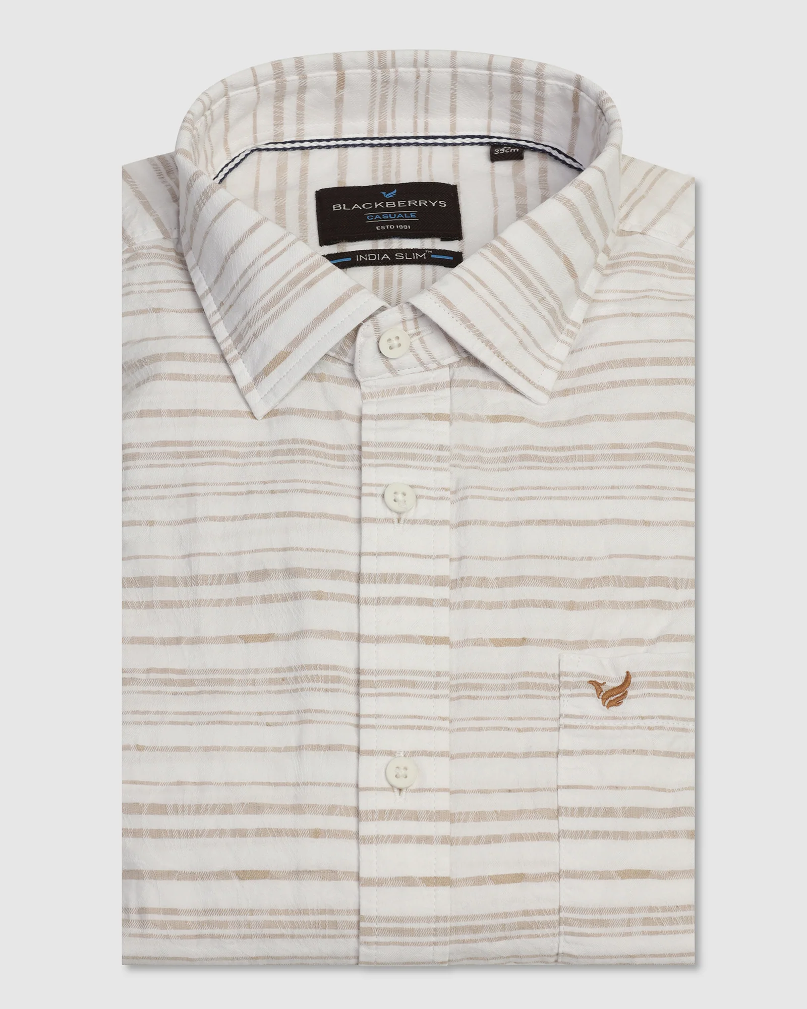 Linen Casual Beige Jacquard Shirt - Daigo - Image 5