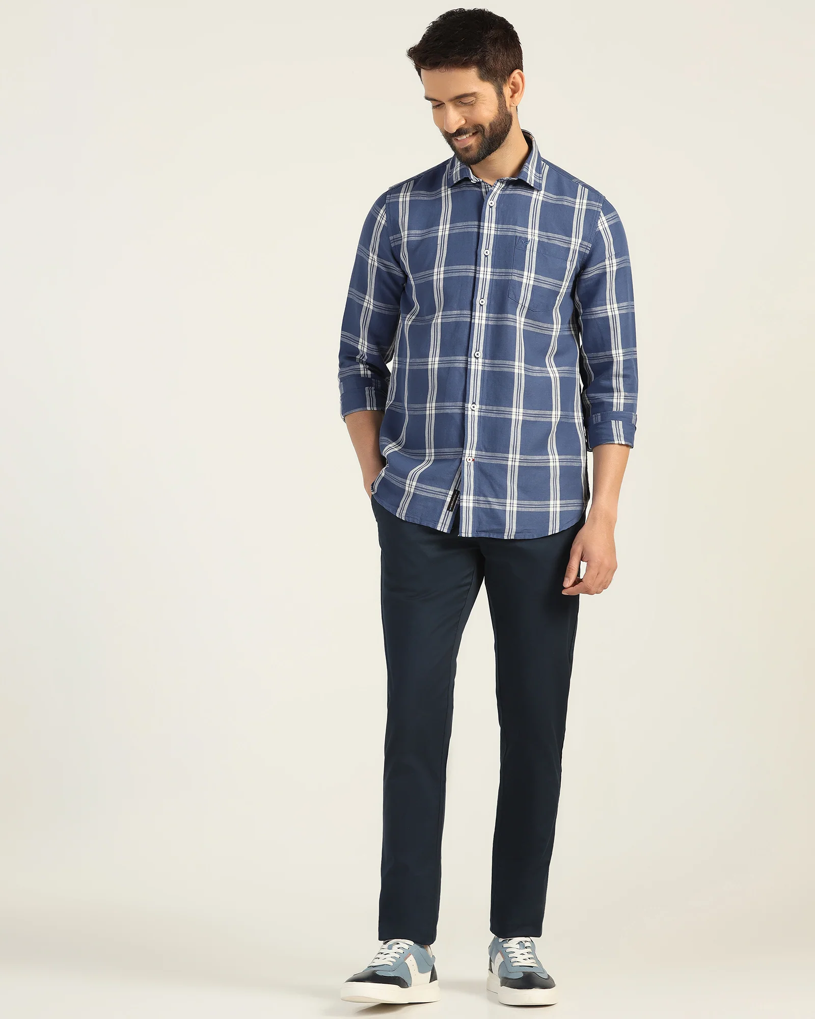 Linen Casual Blue Check Shirt - Yori - Image 3