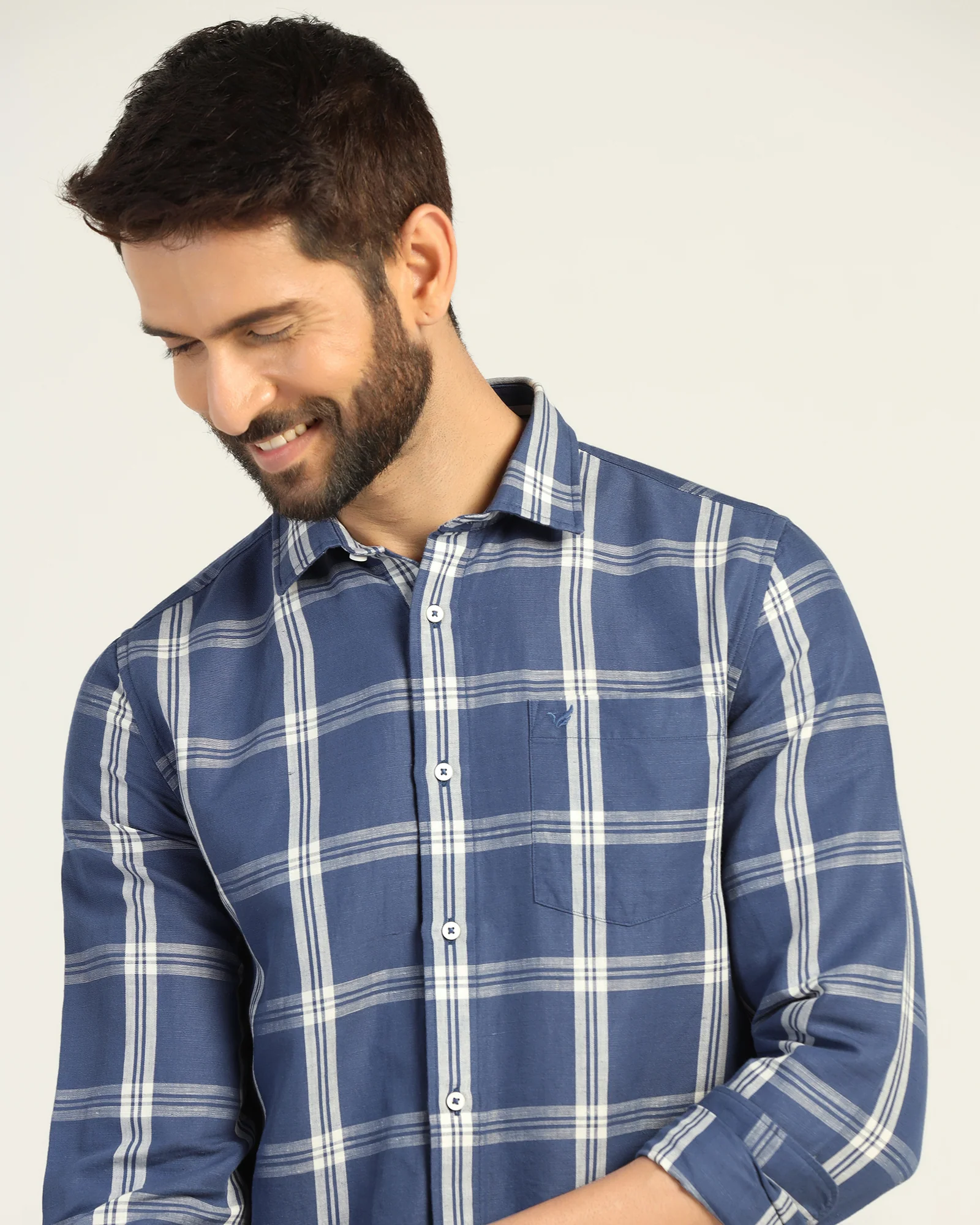 Linen Casual Blue Check Shirt - Yori - Image 4