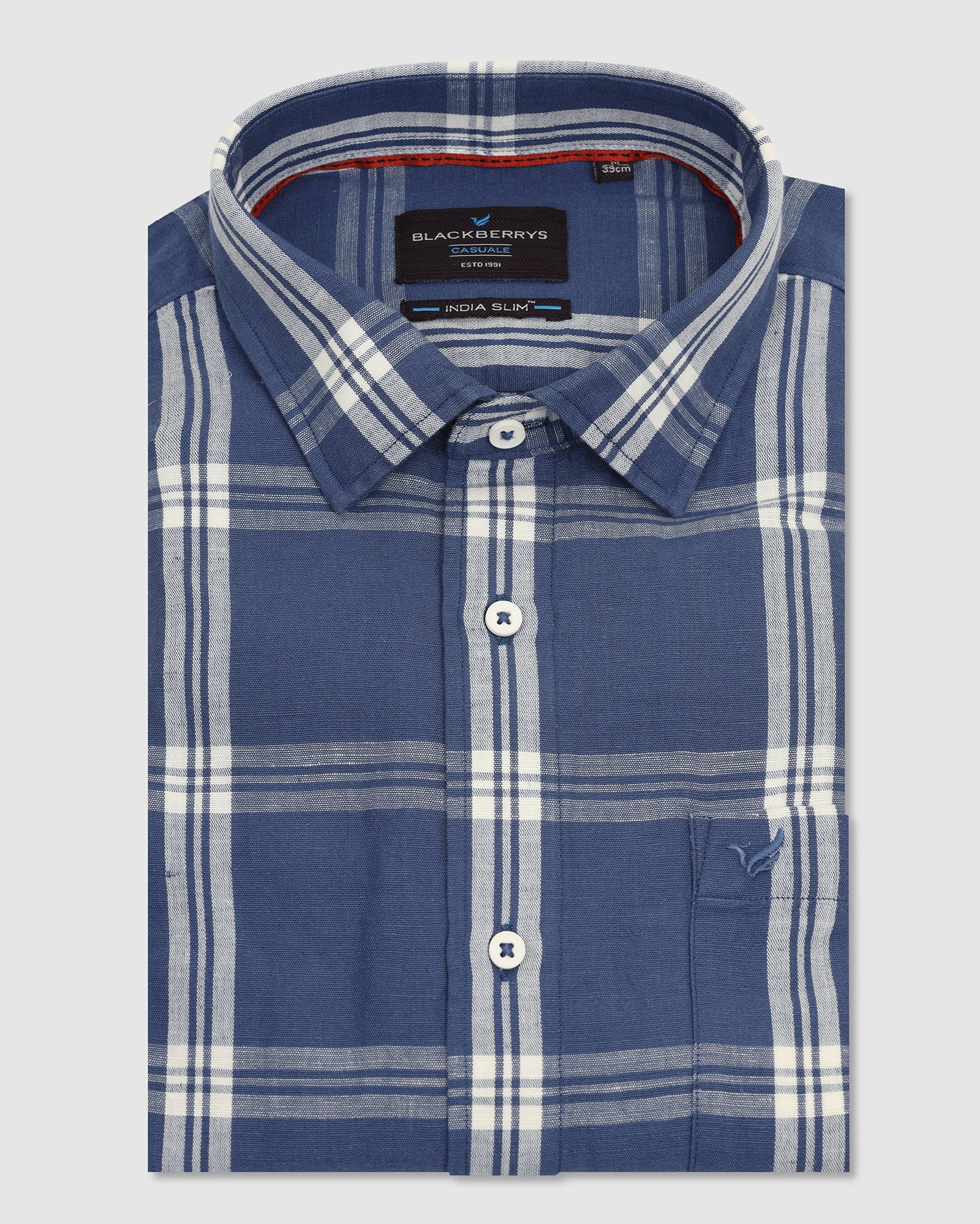 Linen Casual Blue Check Shirt - Yori - Image 5