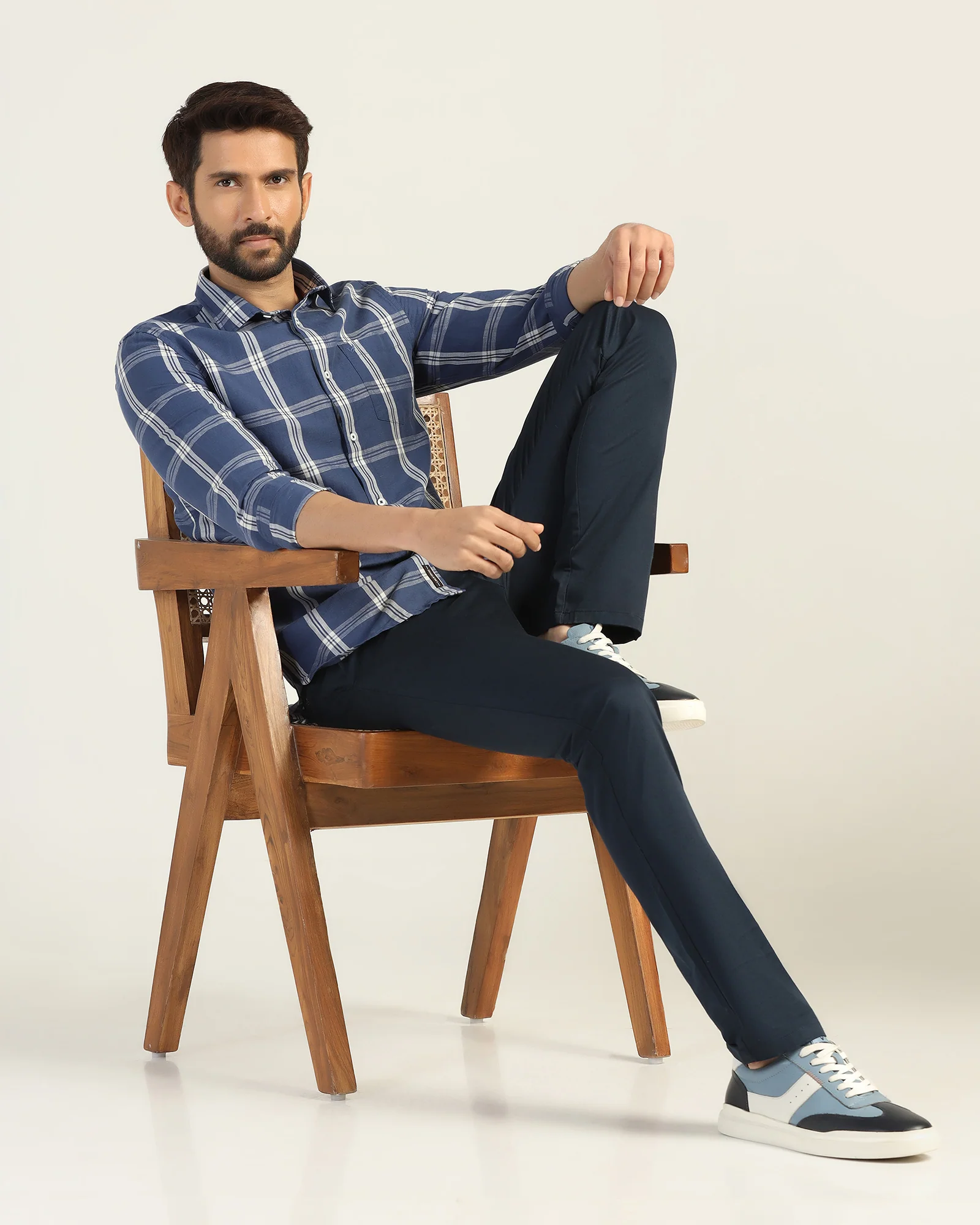 Linen Casual Blue Check Shirt - Yori - Image 7