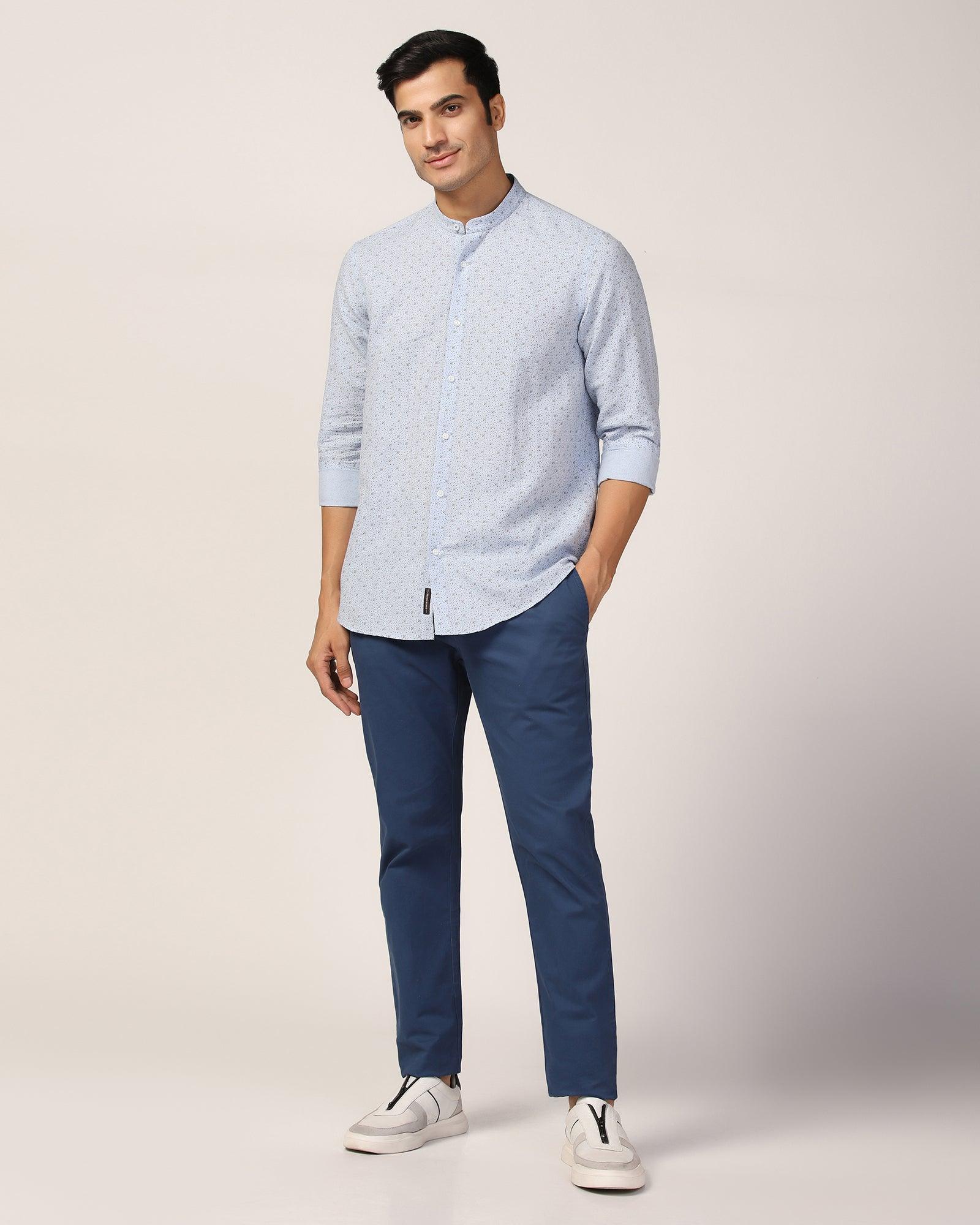 Linen Casual Blue Printed Shirt - Leaf - Image 3