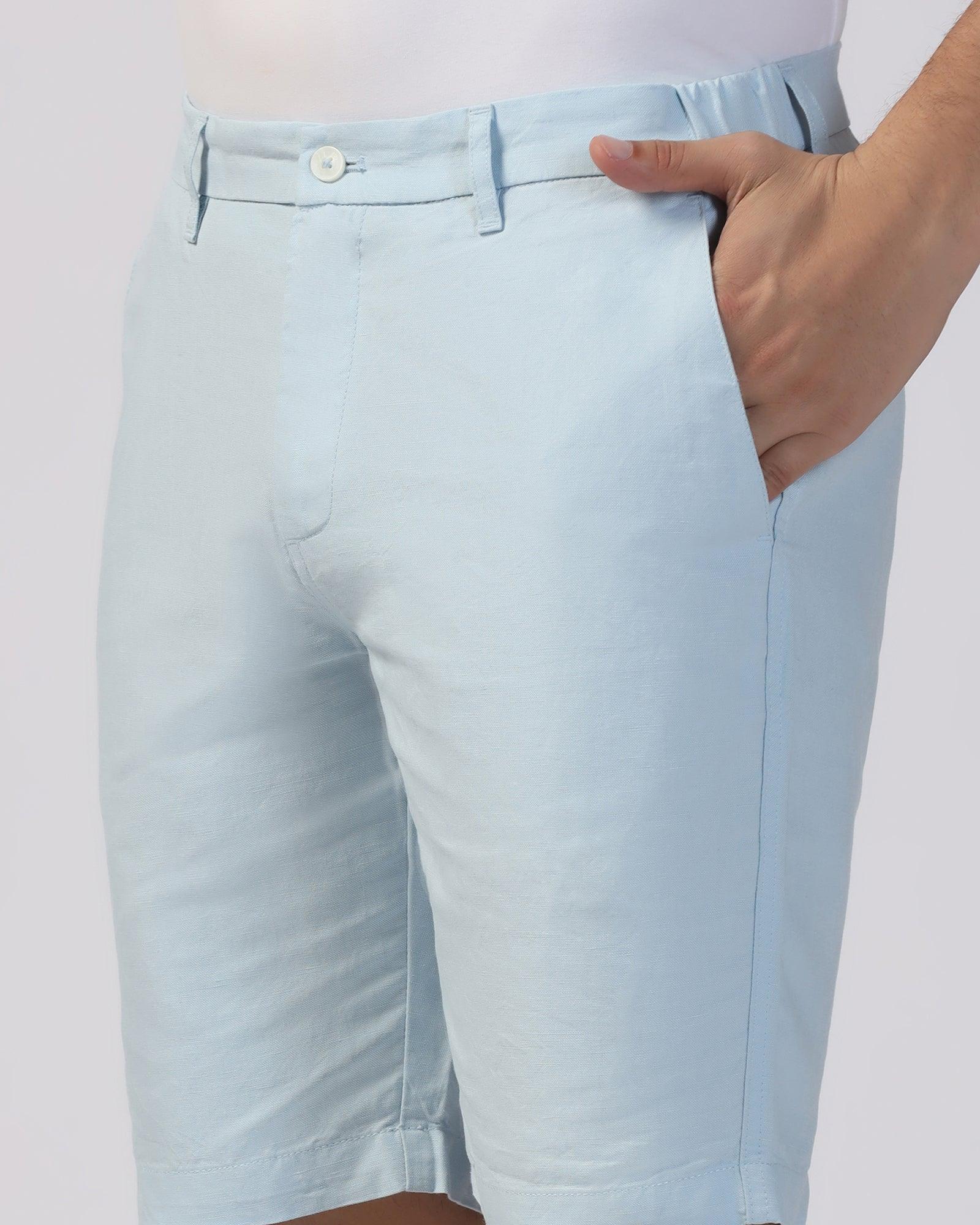 Linen Casual Blue Solid Shorts - Kin - Image 4