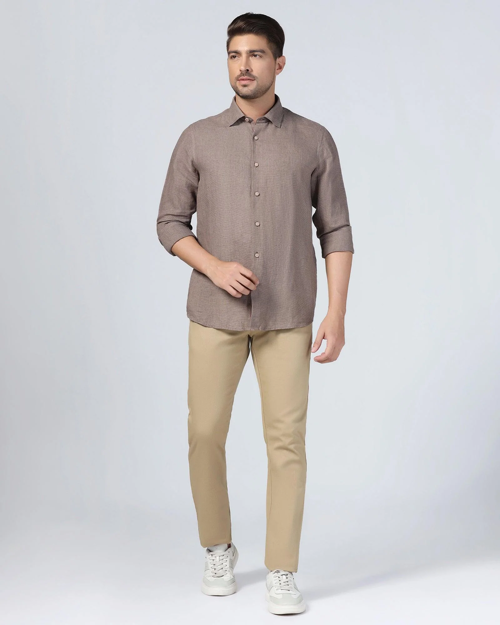 Linen Casual Brown Check Shirt - Connor - Image 10