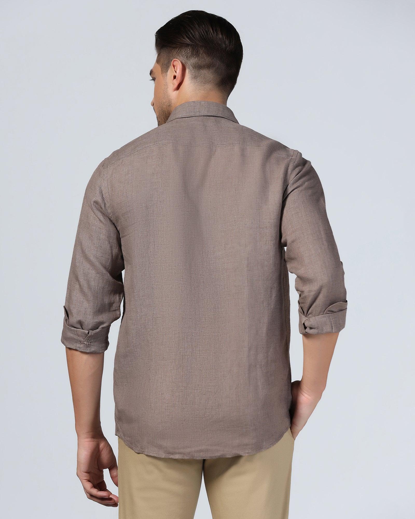 Linen Casual Brown Check Shirt - Connor - Image 2