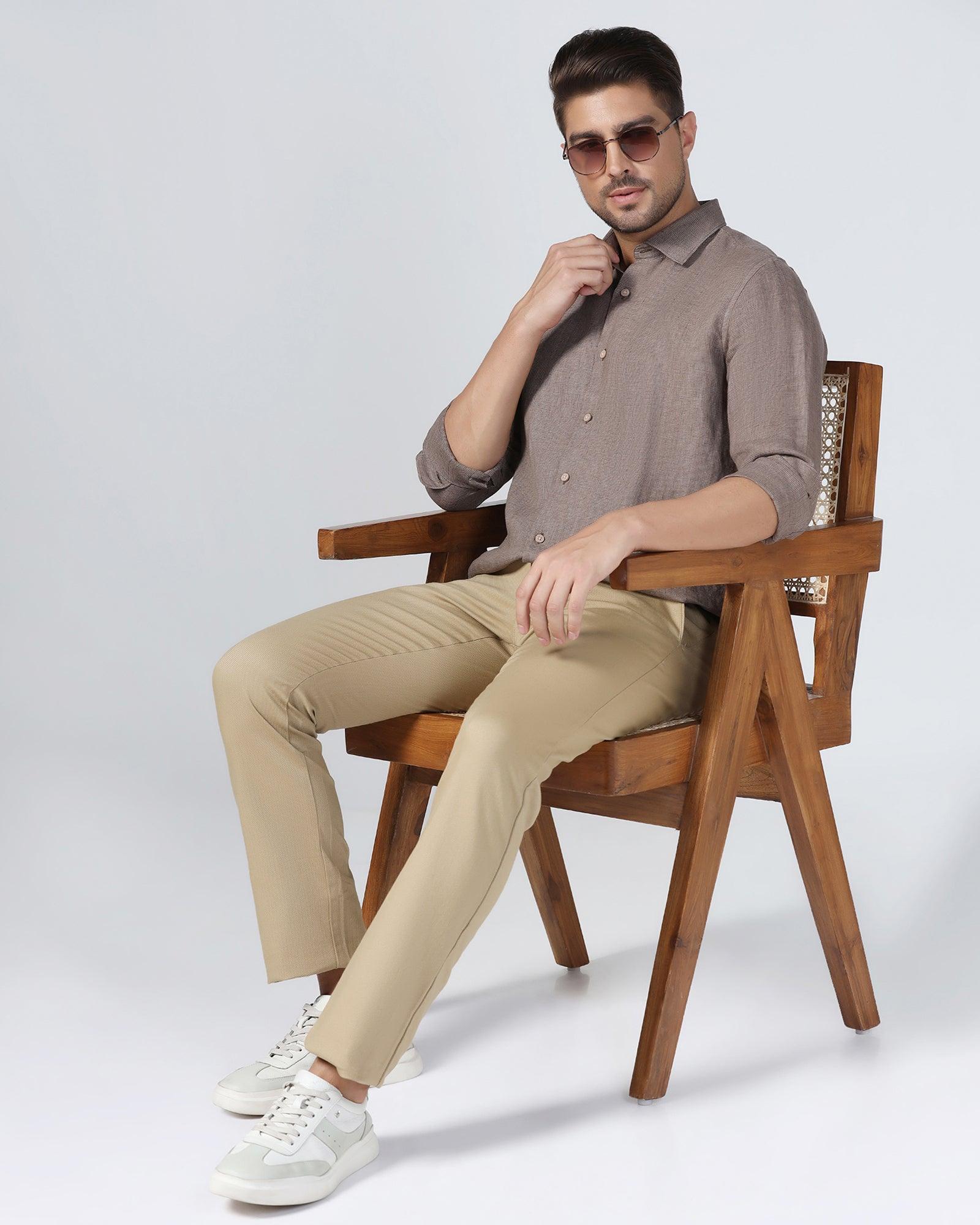 Linen Casual Brown Check Shirt - Connor - Image 7