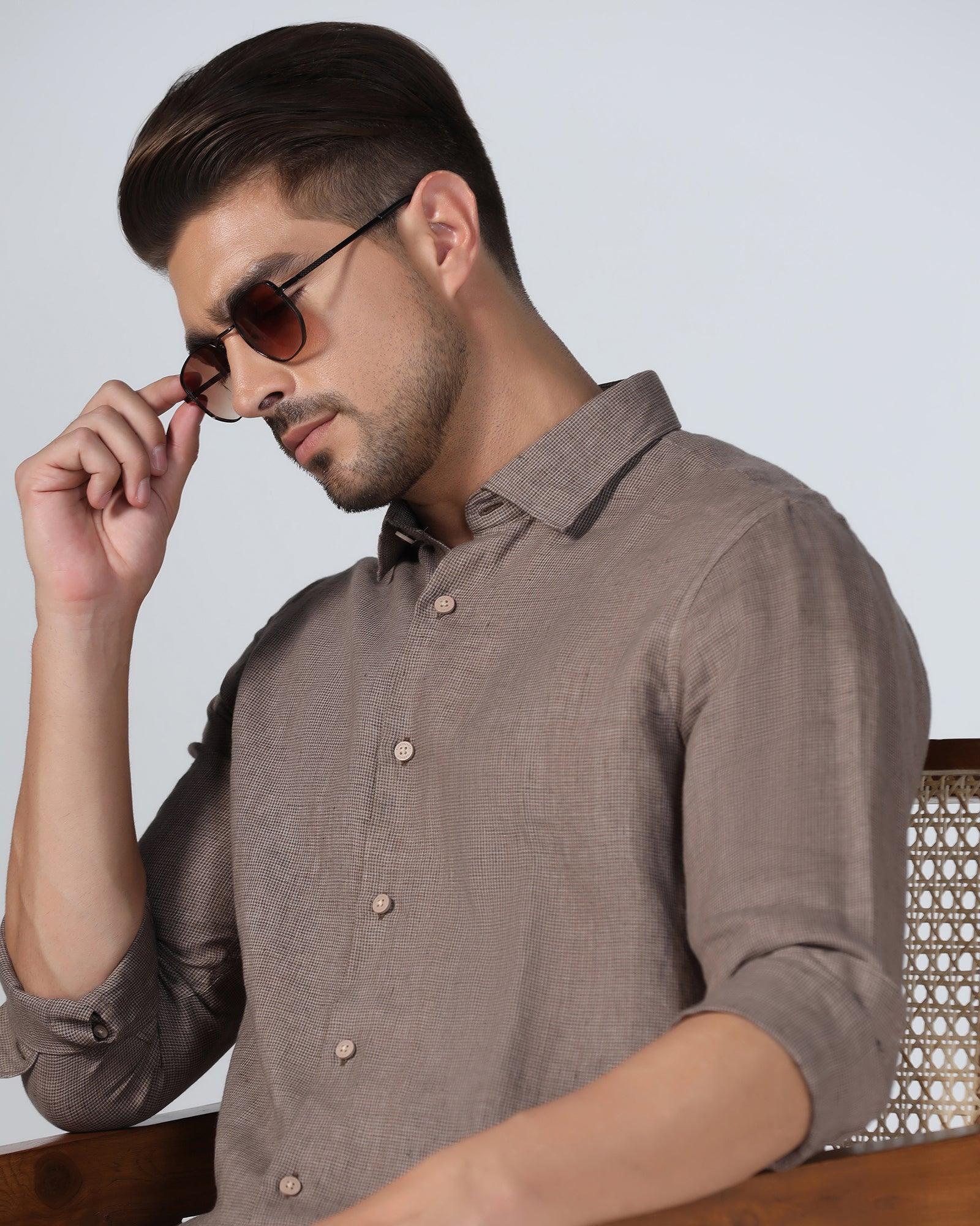 Linen Casual Brown Check Shirt - Connor - Image 8