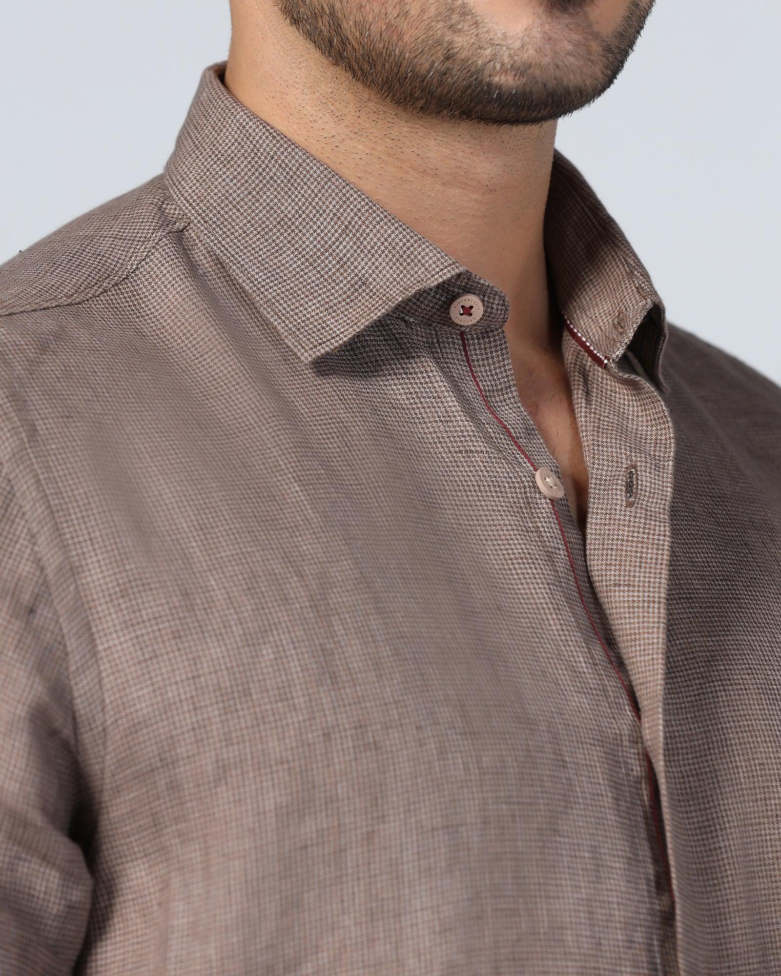 Linen Casual Brown Check Shirt - Connor - Image 9