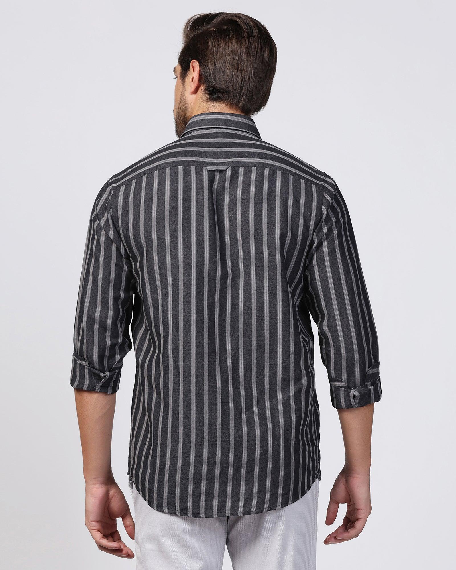 Linen Casual Charcoal Stripe Shirt - Ernest - Image 2