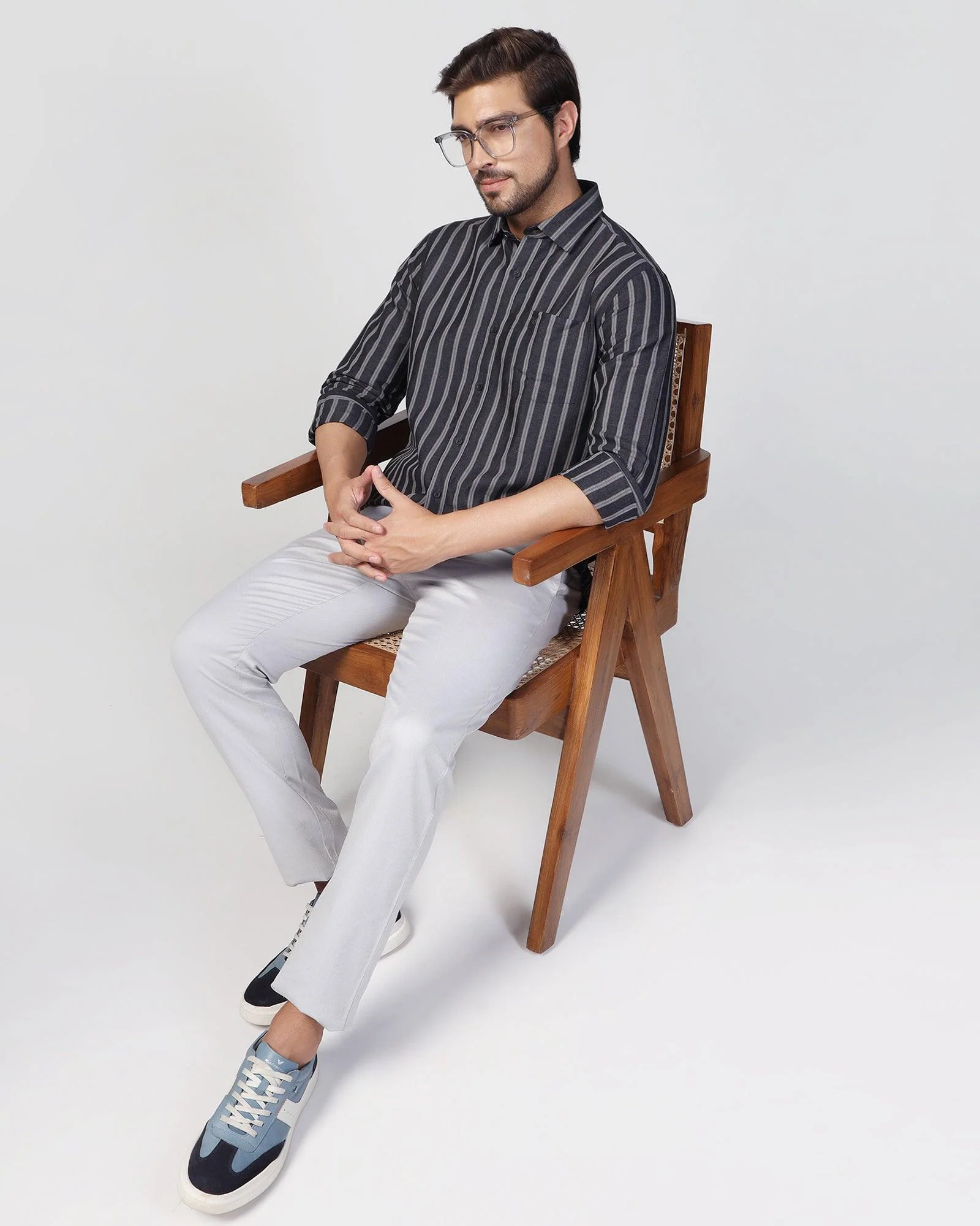 Linen Casual Charcoal Stripe Shirt - Ernest - Image 7
