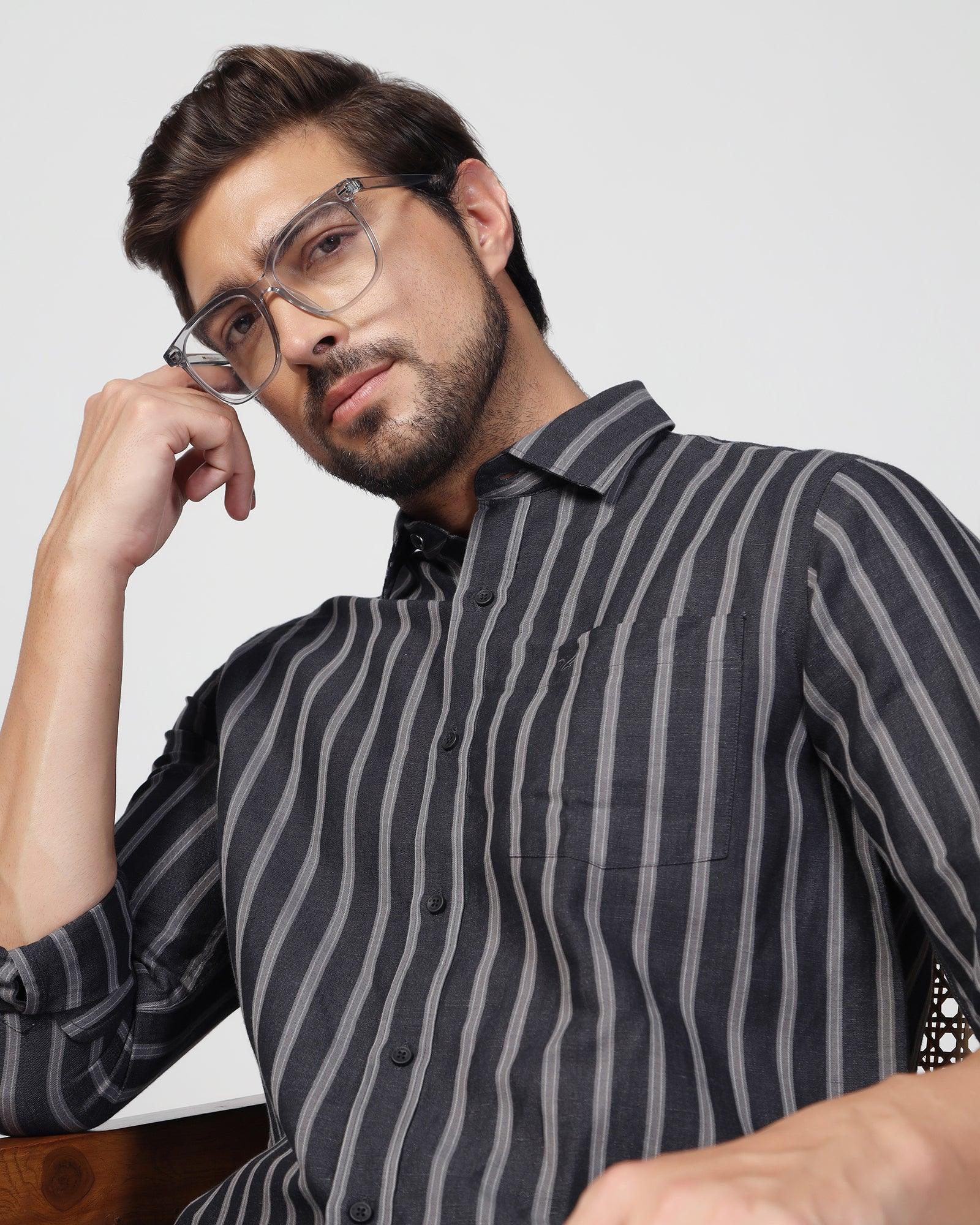 Linen Casual Charcoal Stripe Shirt - Ernest - Image 8