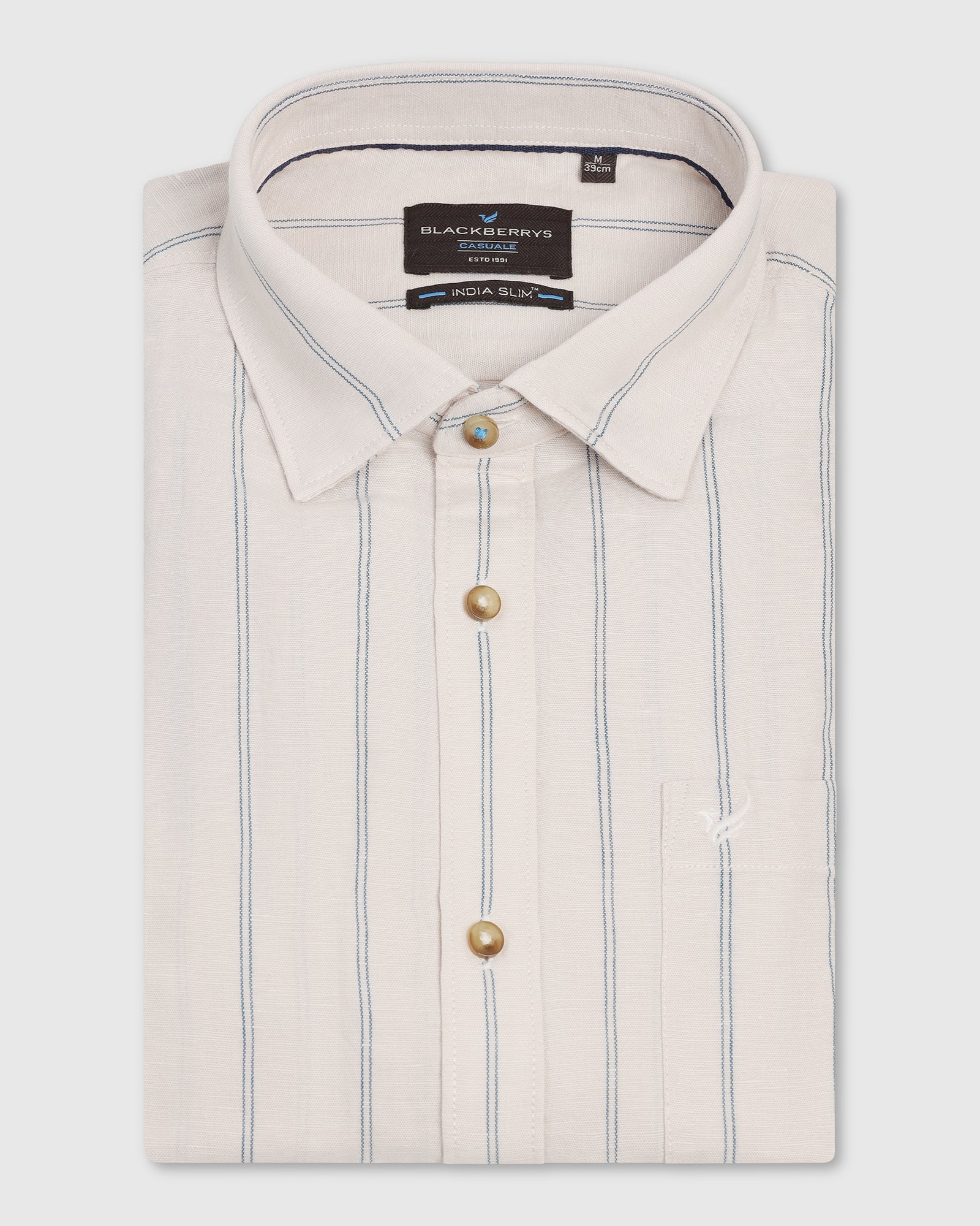 Linen Casual Ecru Stripe Shirt - Darcom - Image 5