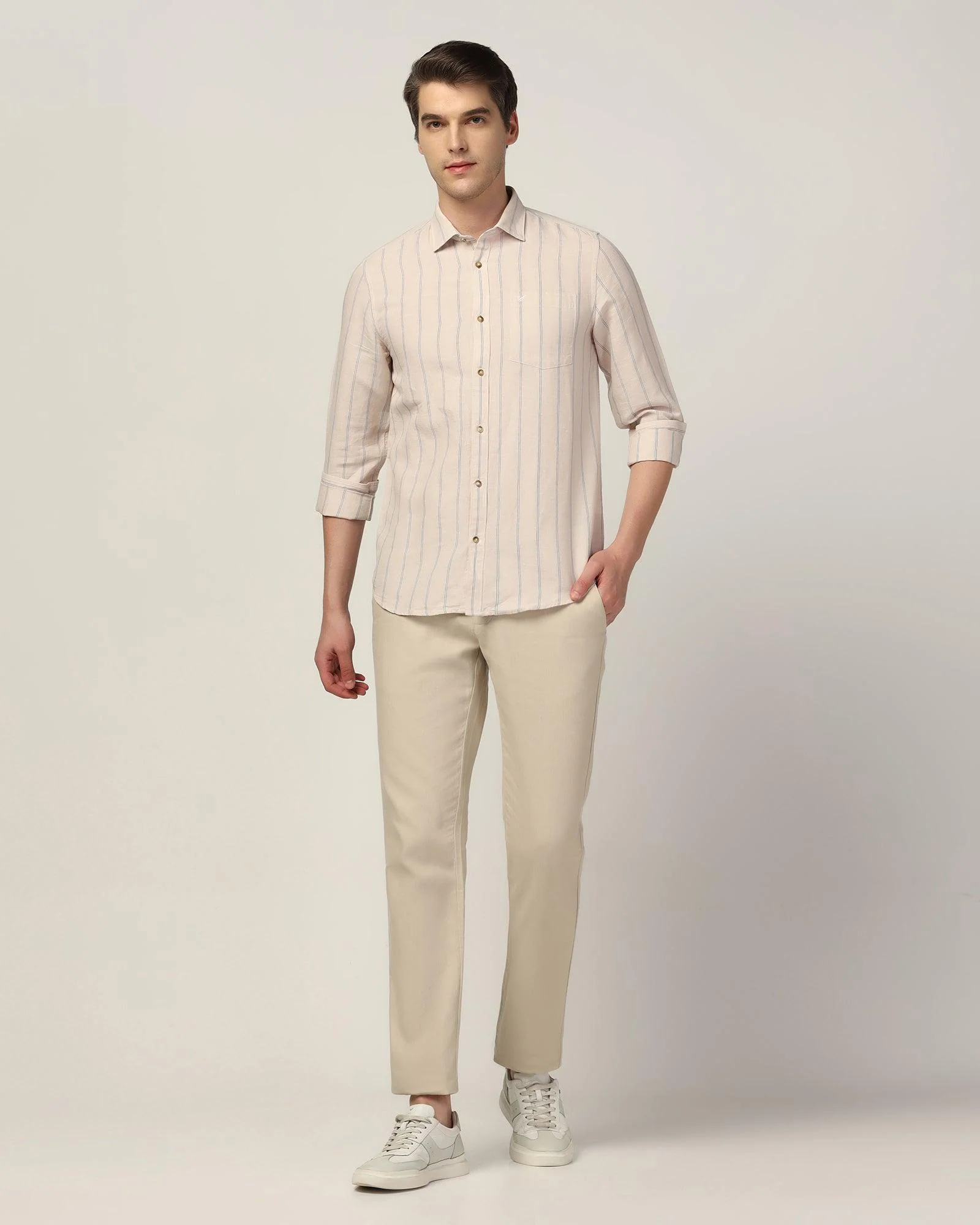 Linen Casual Ecru Stripe Shirt - Henry - Image 3