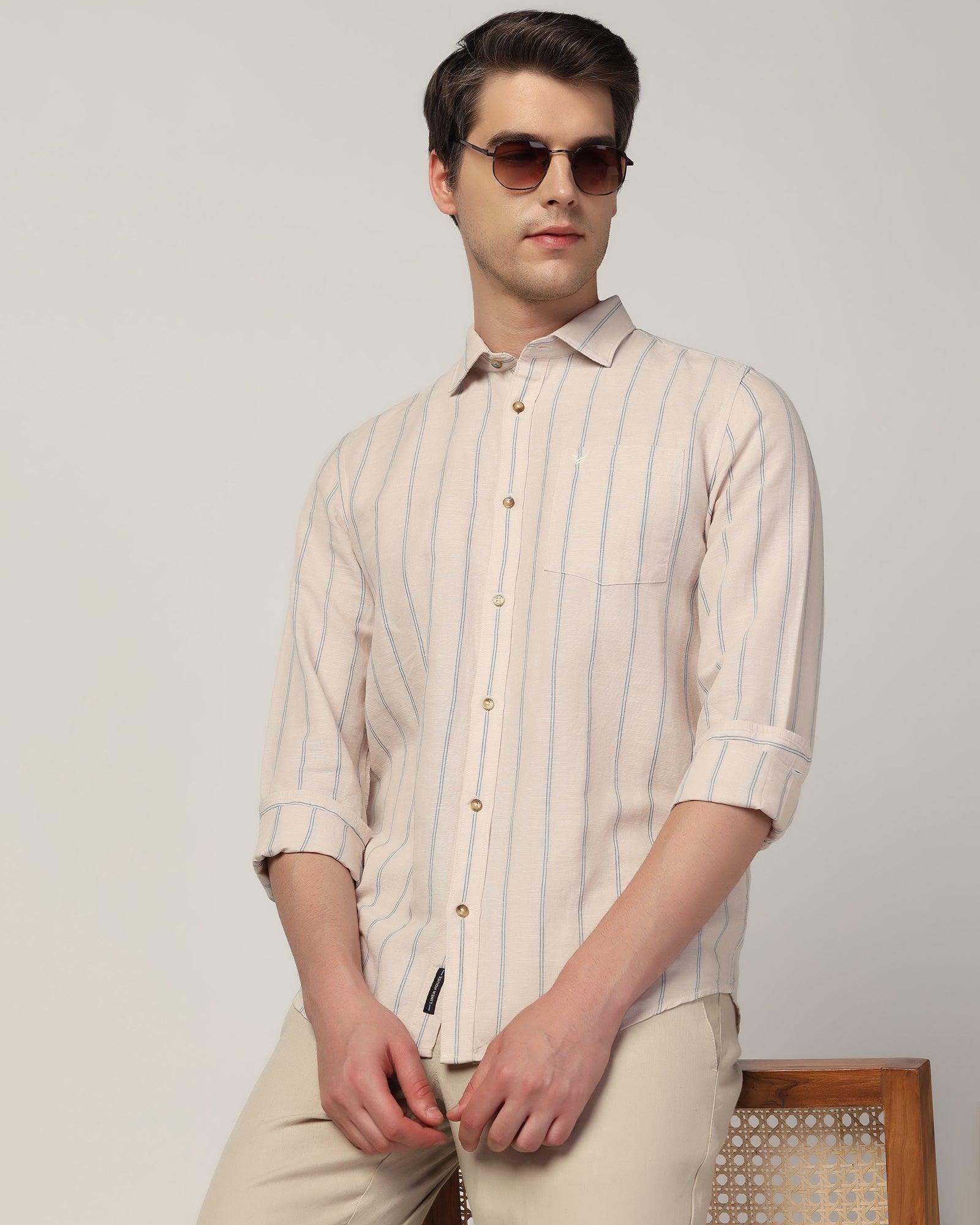 Linen Casual Ecru Stripe Shirt - Henry - Image 6