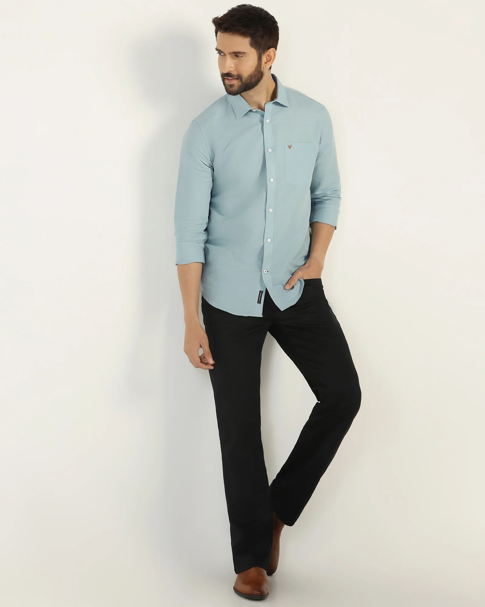 Linen Casual Green Solid Shirt - Salmon - Image 6