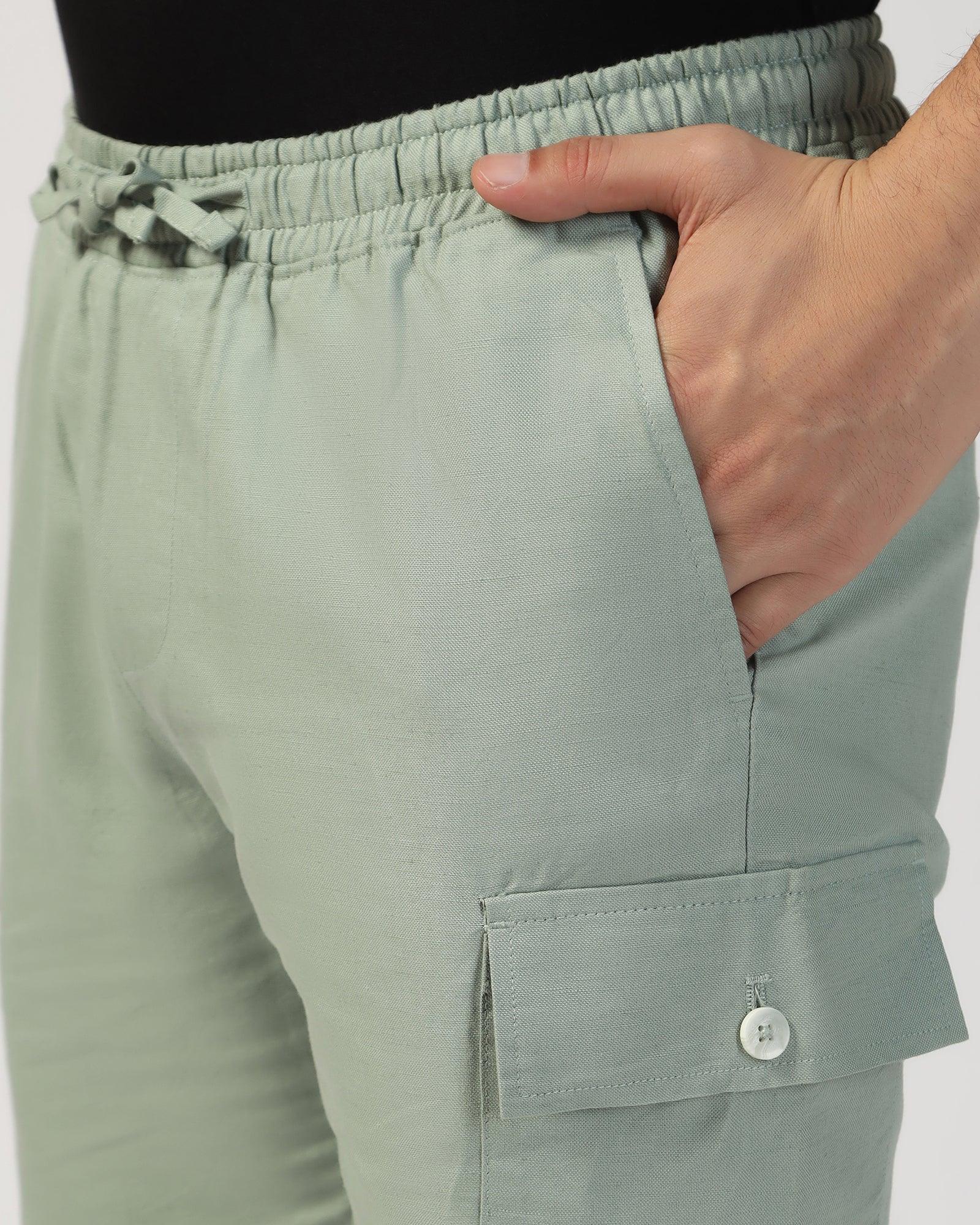 Linen Casual Green Solid Shorts - Kin - Image 4