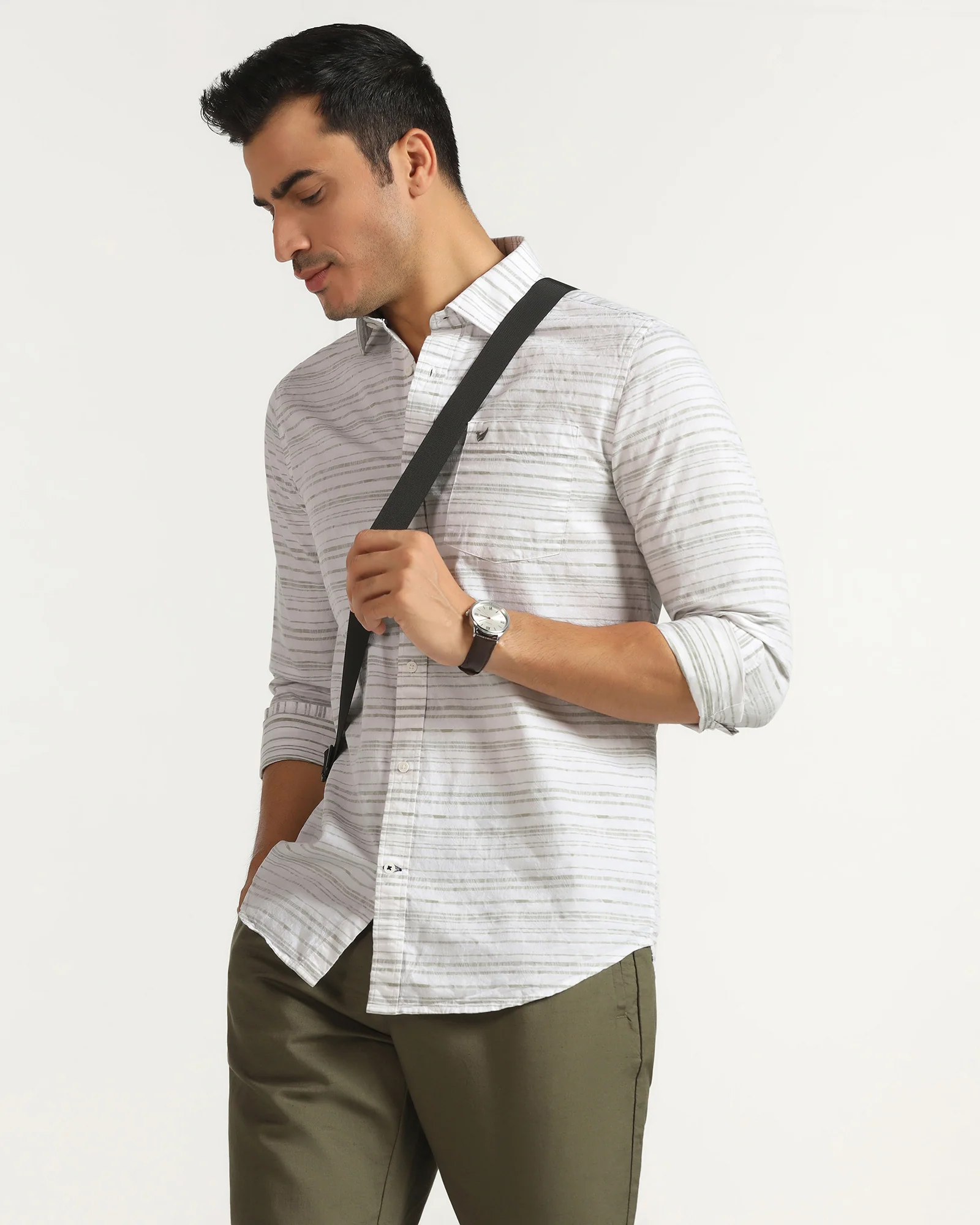 Linen Casual Green Jacquard Shirt - Daigo