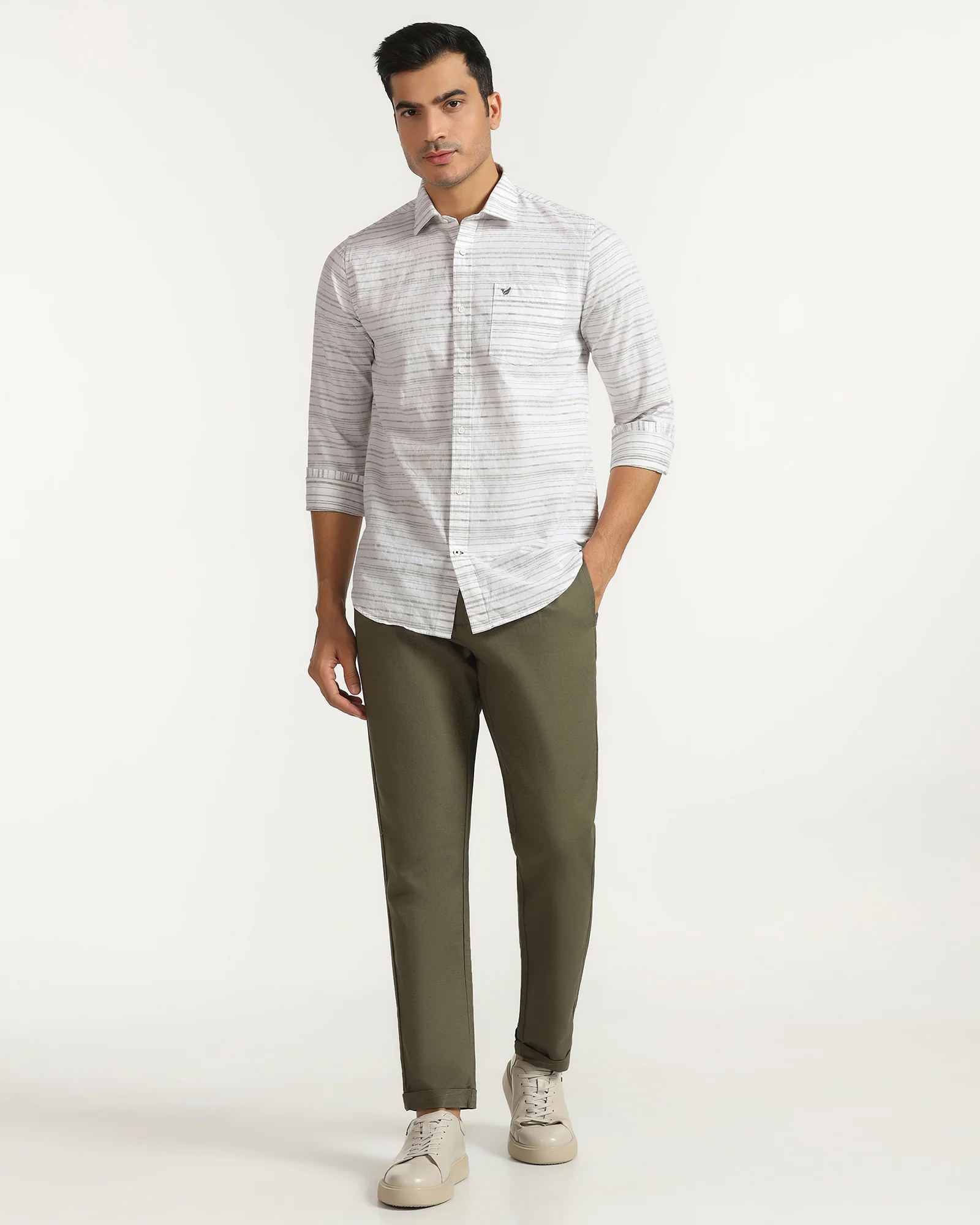 Linen Casual Green Jacquard Shirt - Daigo - Image 3