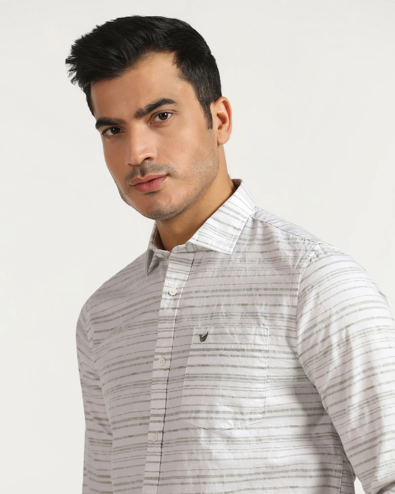 Linen Casual Green Jacquard Shirt - Daigo - Image 4