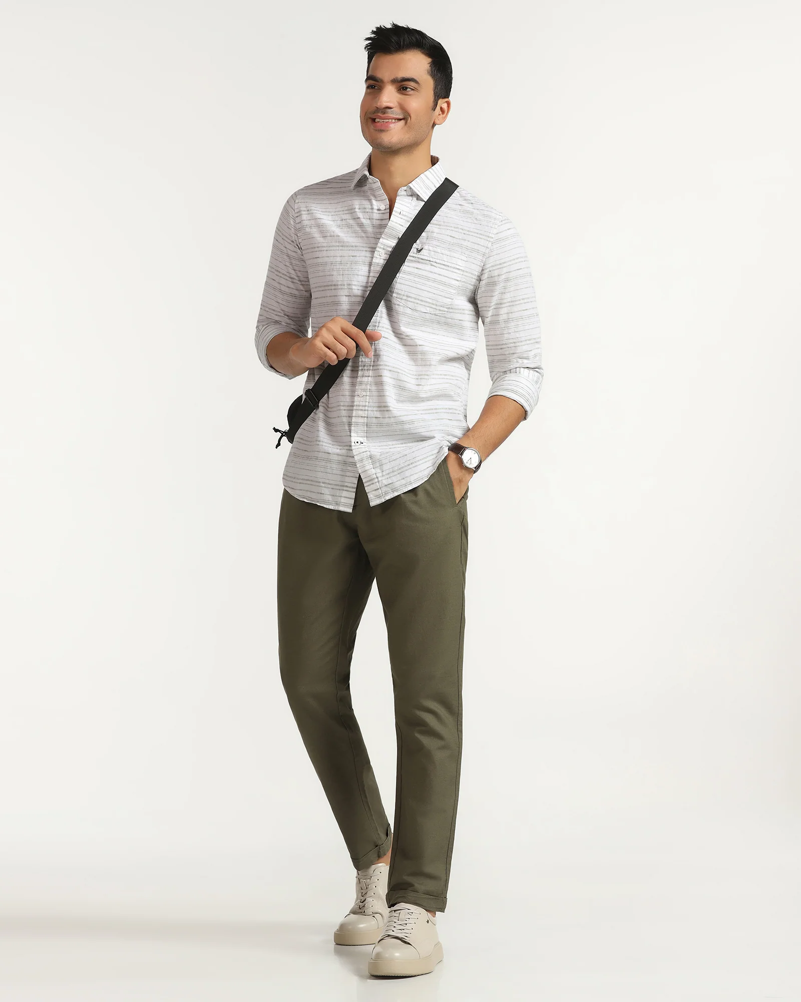 Linen Casual Green Jacquard Shirt - Daigo - Image 7