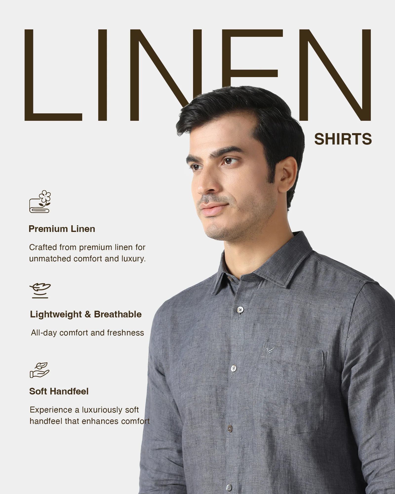 Linen Casual Grey Solid Shirt - Bayek - Image 4