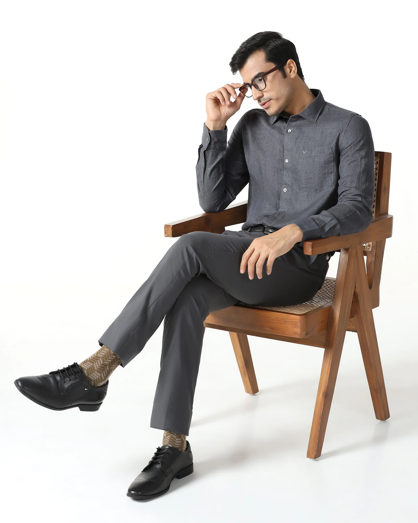 Linen Casual Grey Solid Shirt - Bayek - Image 7