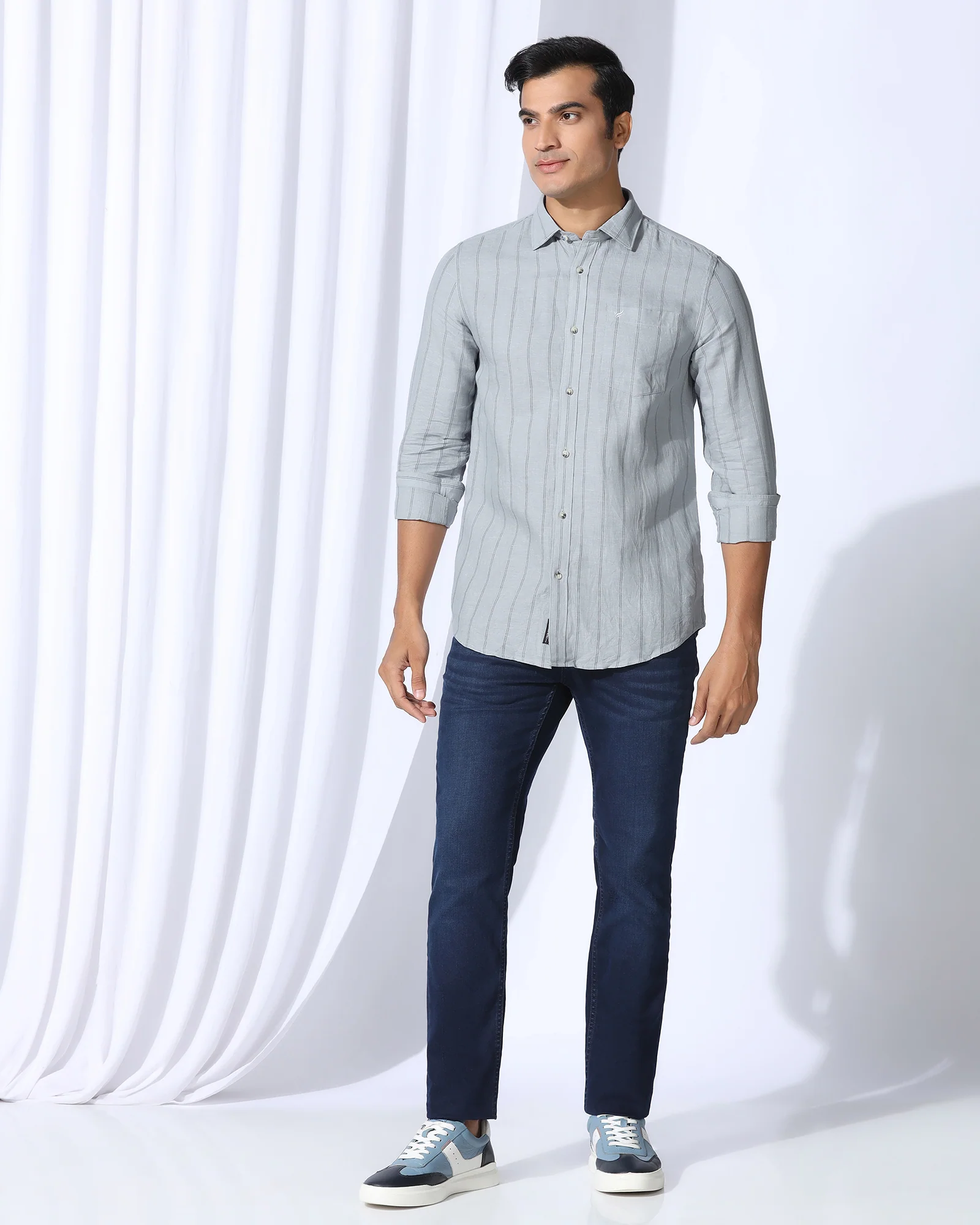Linen Casual Grey Stripe Shirt - Darcom - Image 3