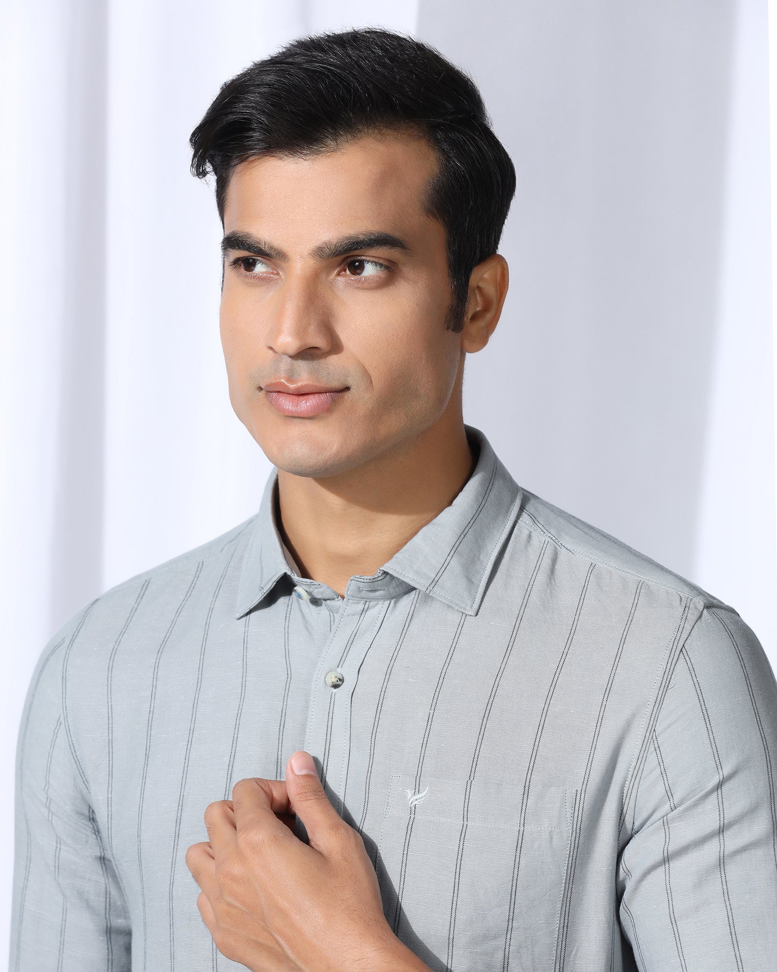 Linen Casual Grey Stripe Shirt - Darcom - Image 4