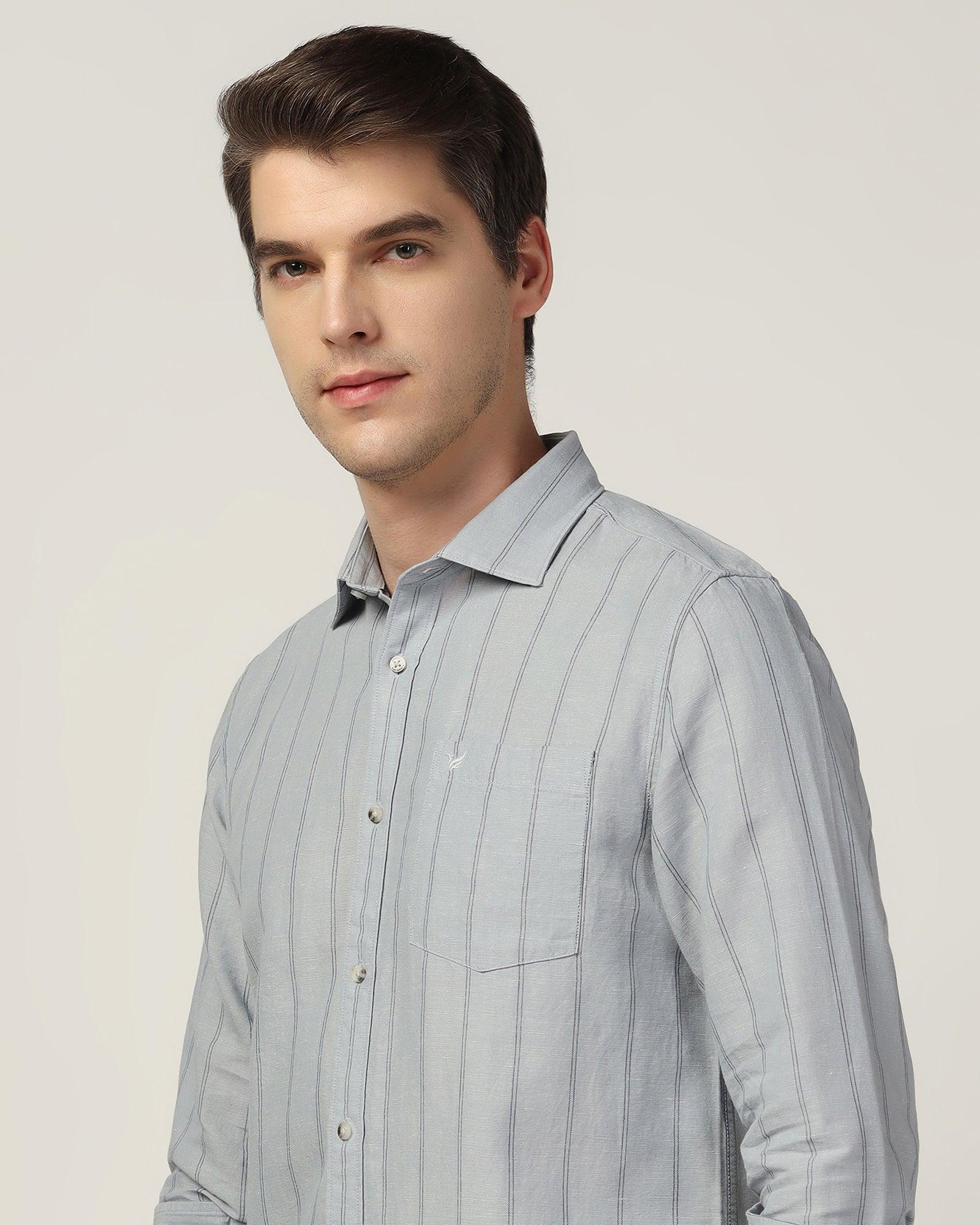 Linen Casual Grey Stripe Shirt - Henry - Image 4