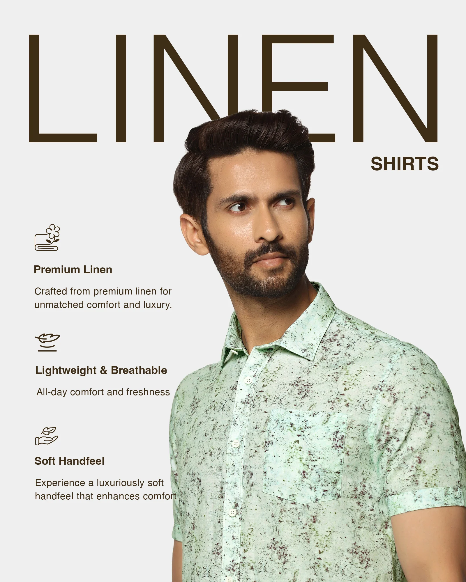 Linen Casual Half Sleeve Grey Printed Shirt - Gabin - Image 4