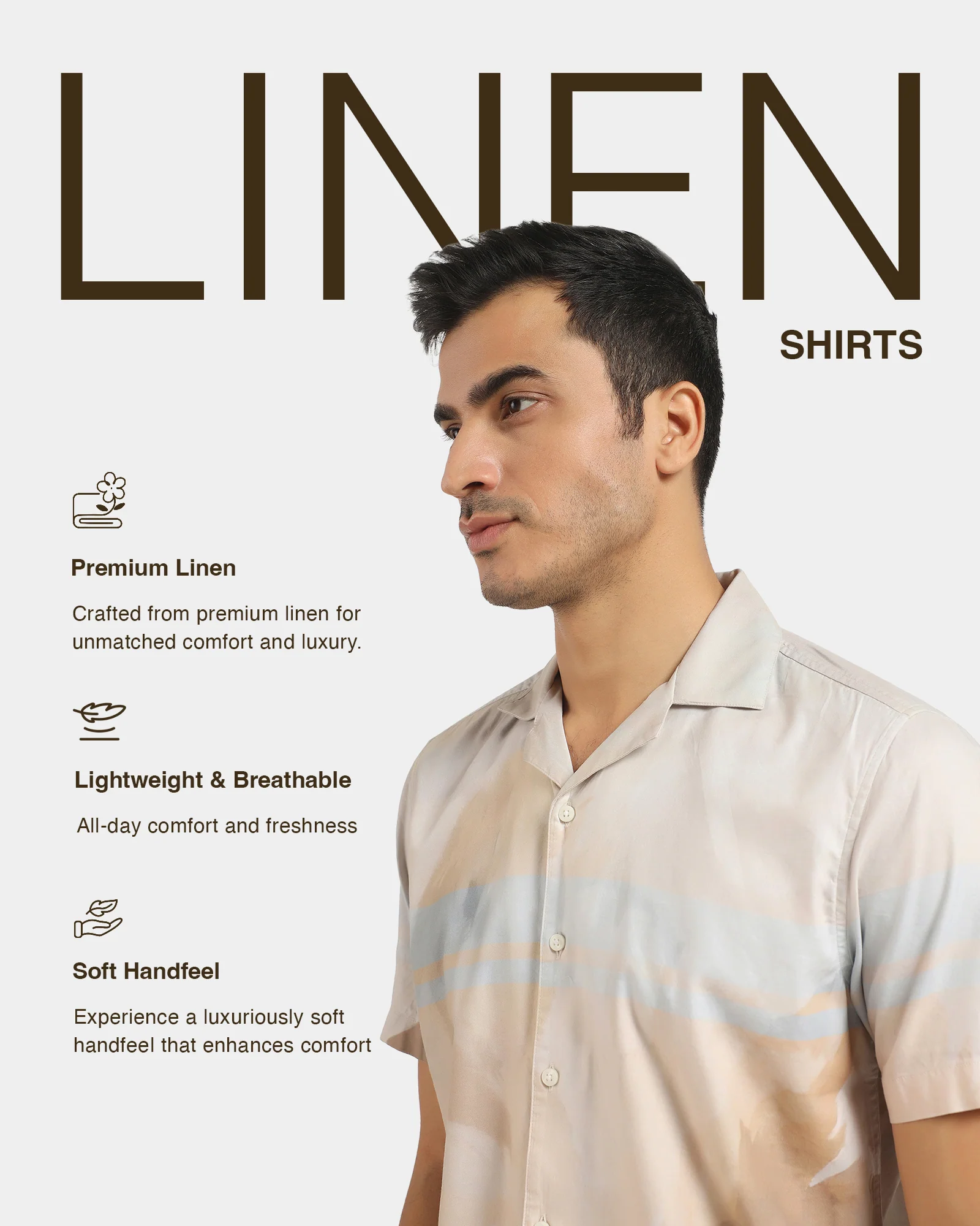 Linen Casual Half Sleeve Ochre Printed Shirt - Avery - Image 4