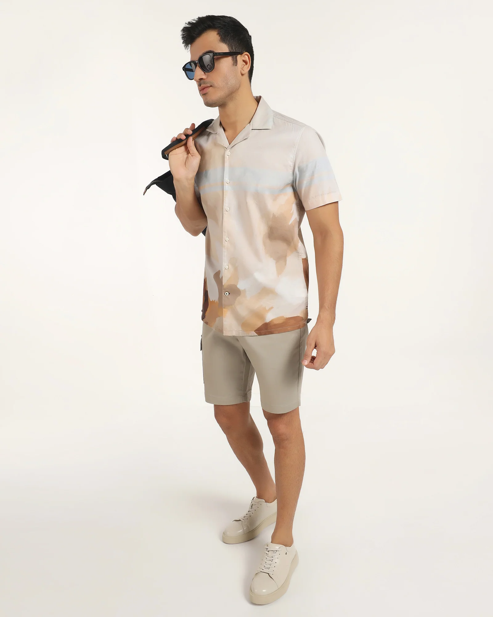 Linen Casual Half Sleeve Ochre Printed Shirt - Avery - Image 7
