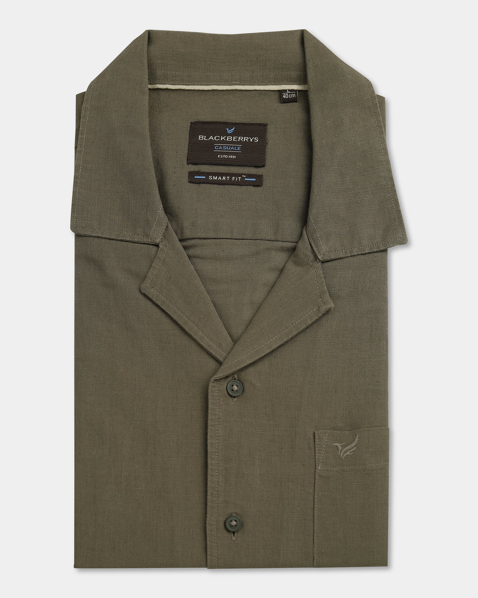 Olive Linen Half Sleeve Solid Shirt - Maison - Image 5