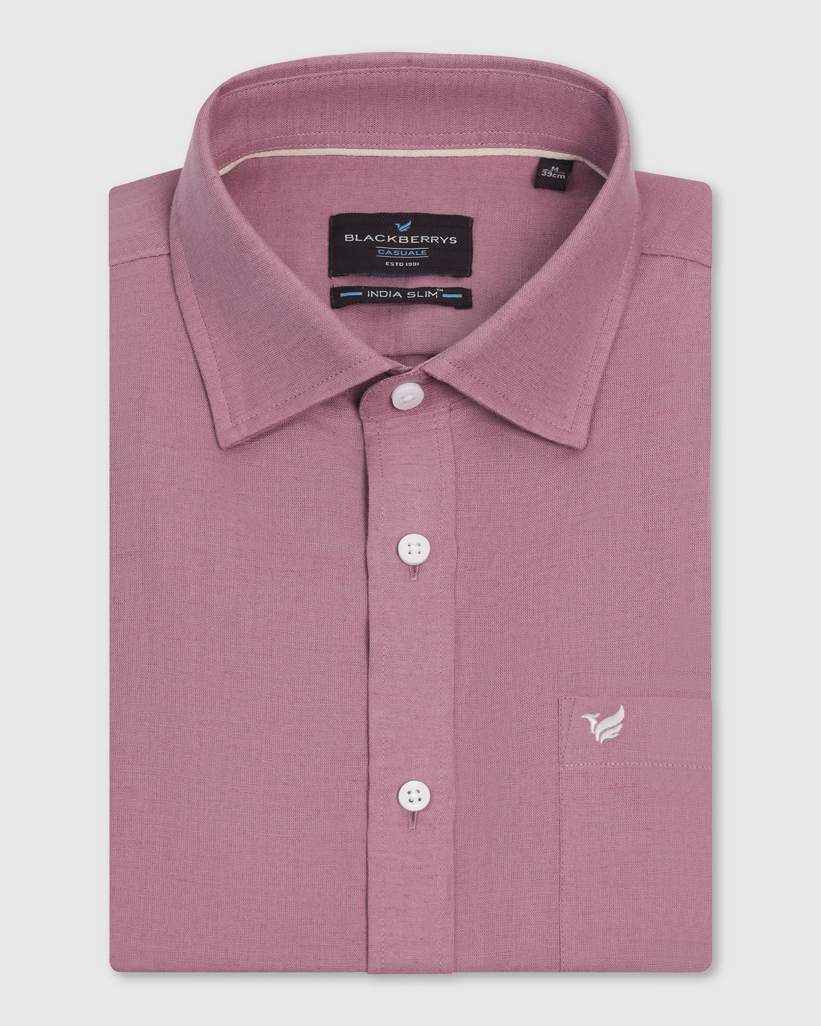 Linen Casual Half Sleeve Pink Solid Shirt - Salmon - Image 6