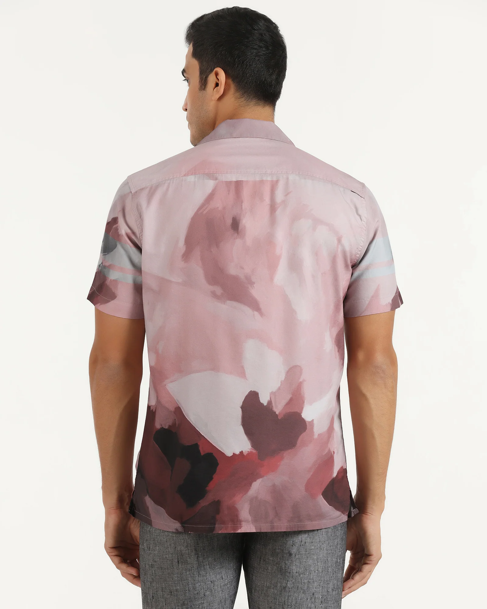 Linen Casual Half Sleeve Red Printed Shirt - avery - Image 2