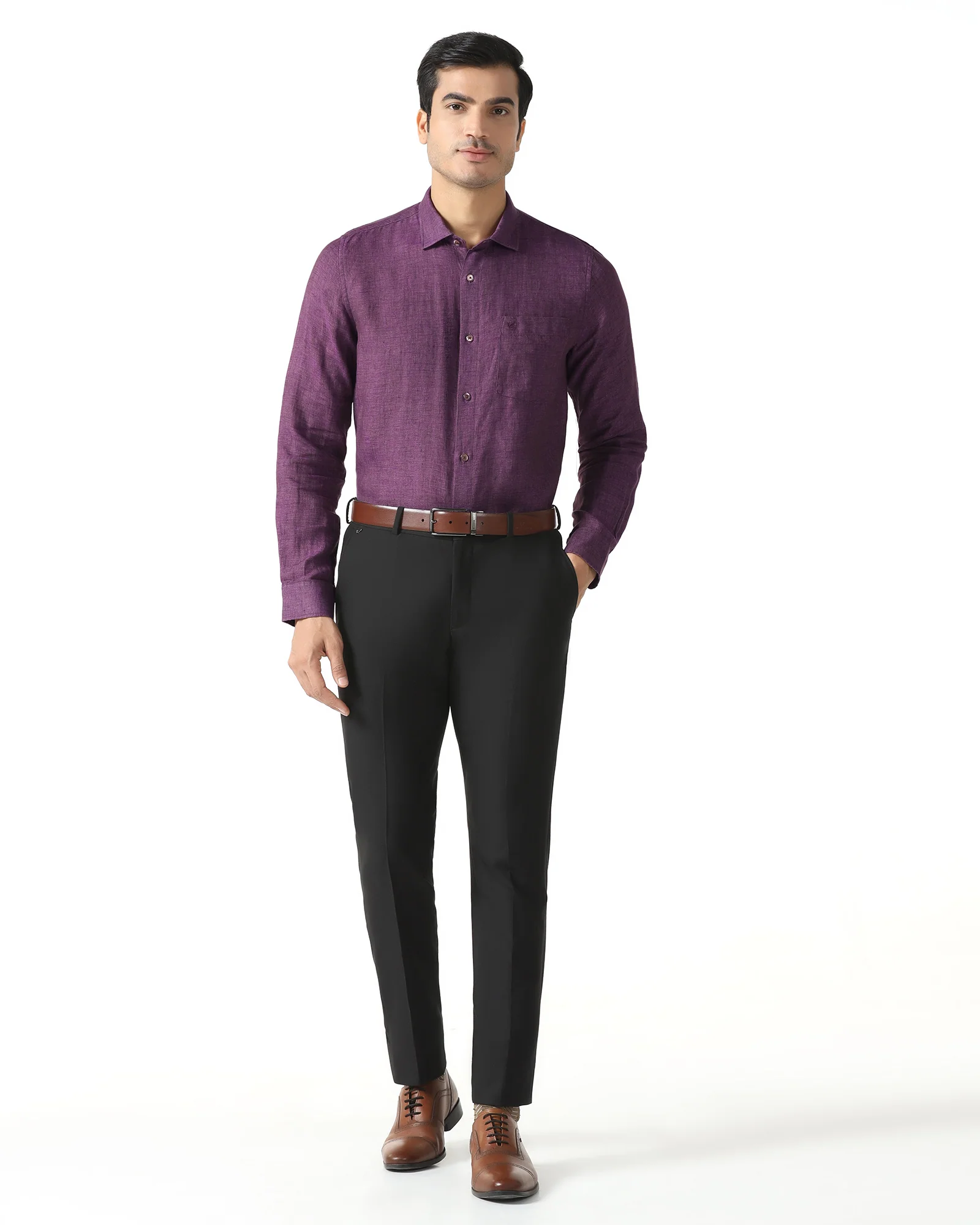 Linen Casual Lavender Solid Shirt - Bayek - Image 3