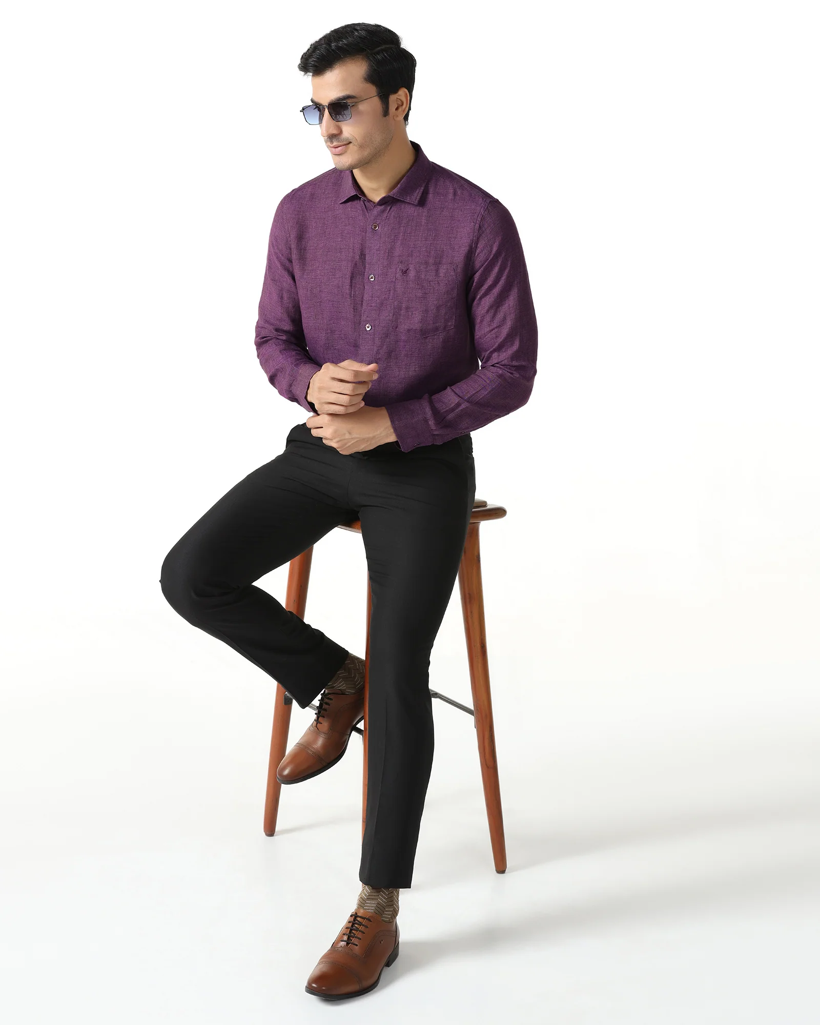 Linen Casual Lavender Solid Shirt - Bayek - Image 7