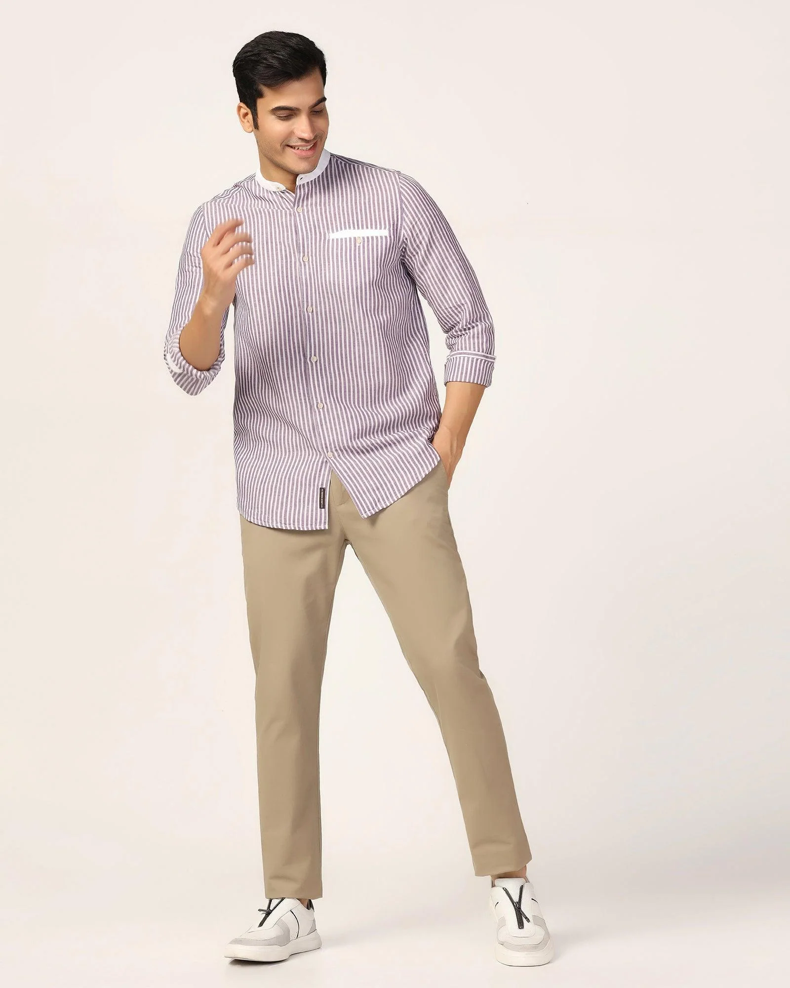 Linen Casual Lavender Stripe Shirt - Fiji - Image 3
