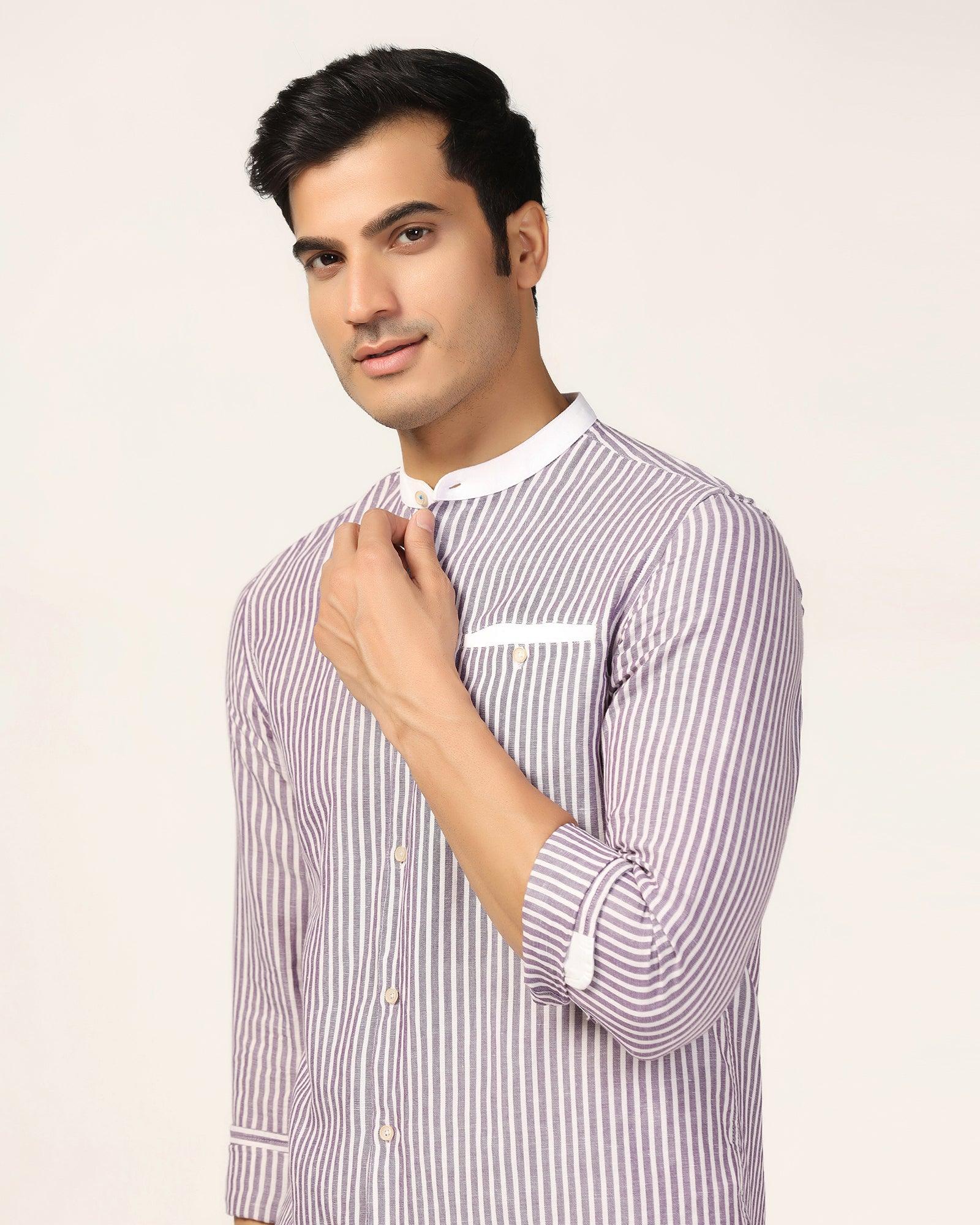 Linen Casual Lavender Stripe Shirt - Fiji - Image 4