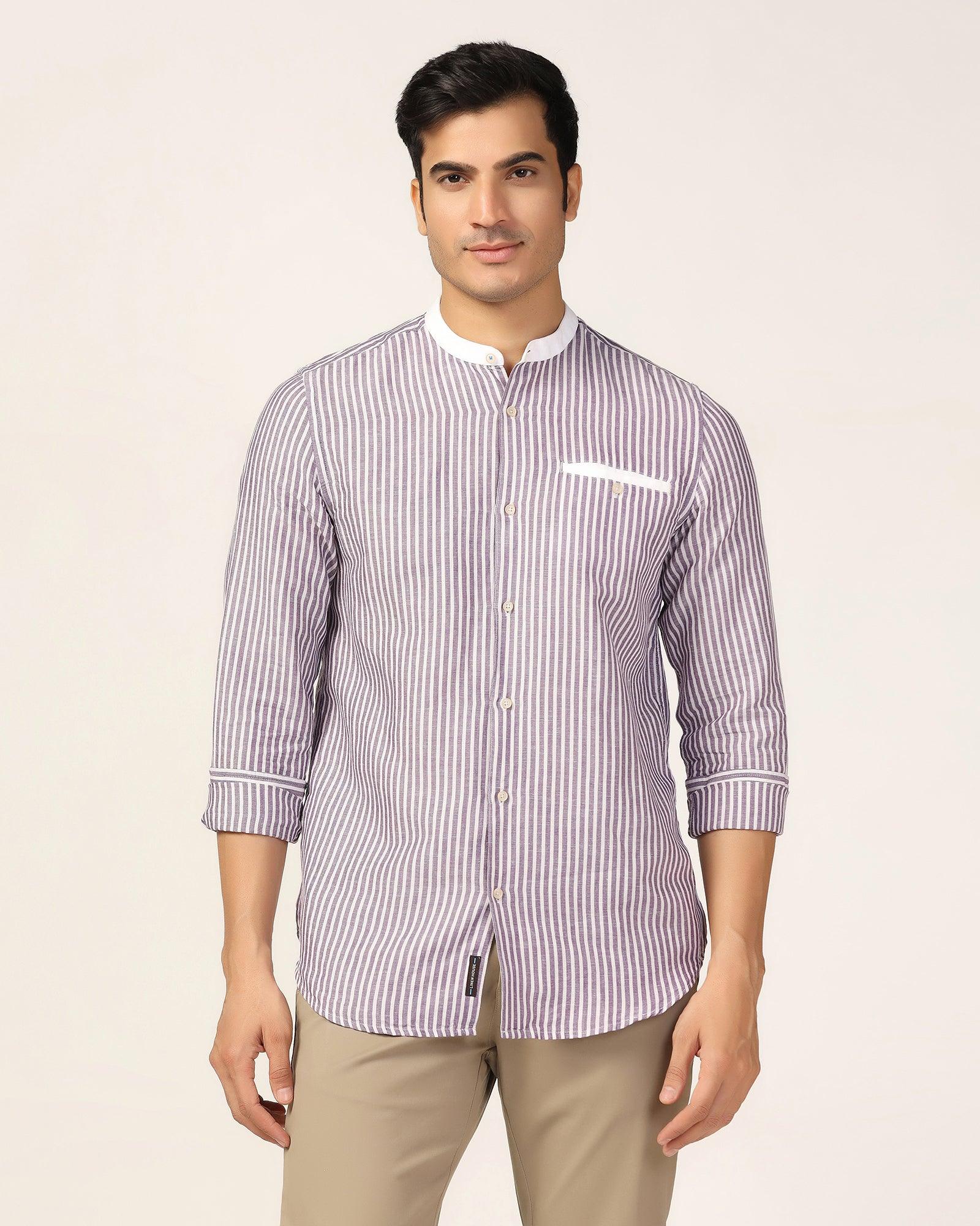 Linen Casual Lavender Stripe Shirt - Fiji - Image 6
