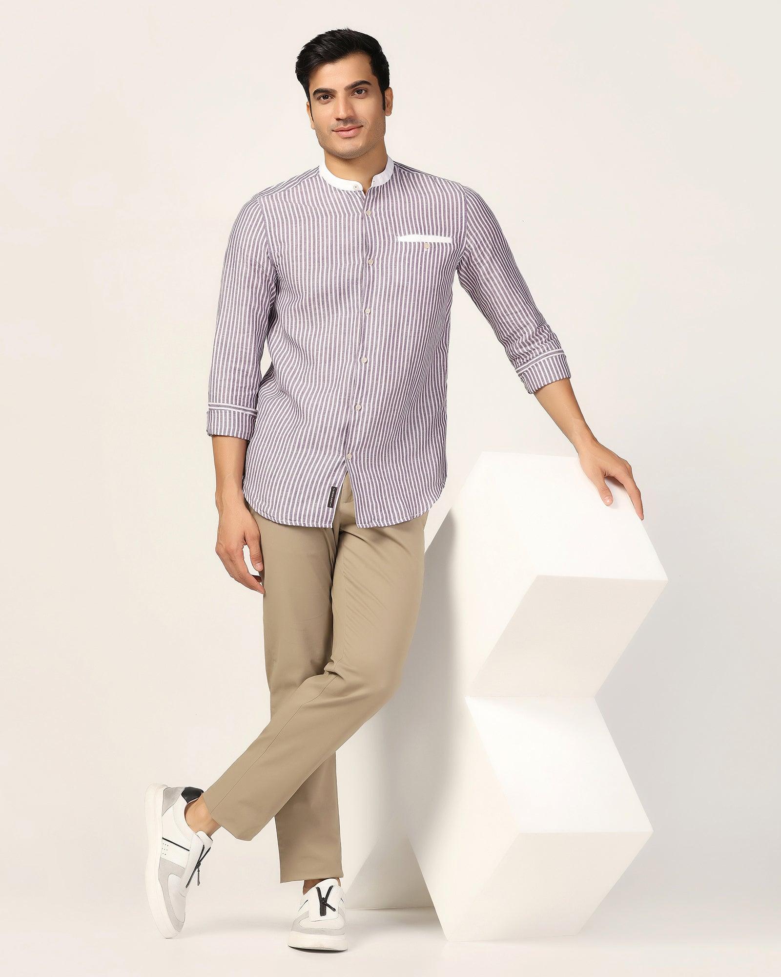 Linen Casual Lavender Stripe Shirt - Fiji - Image 7
