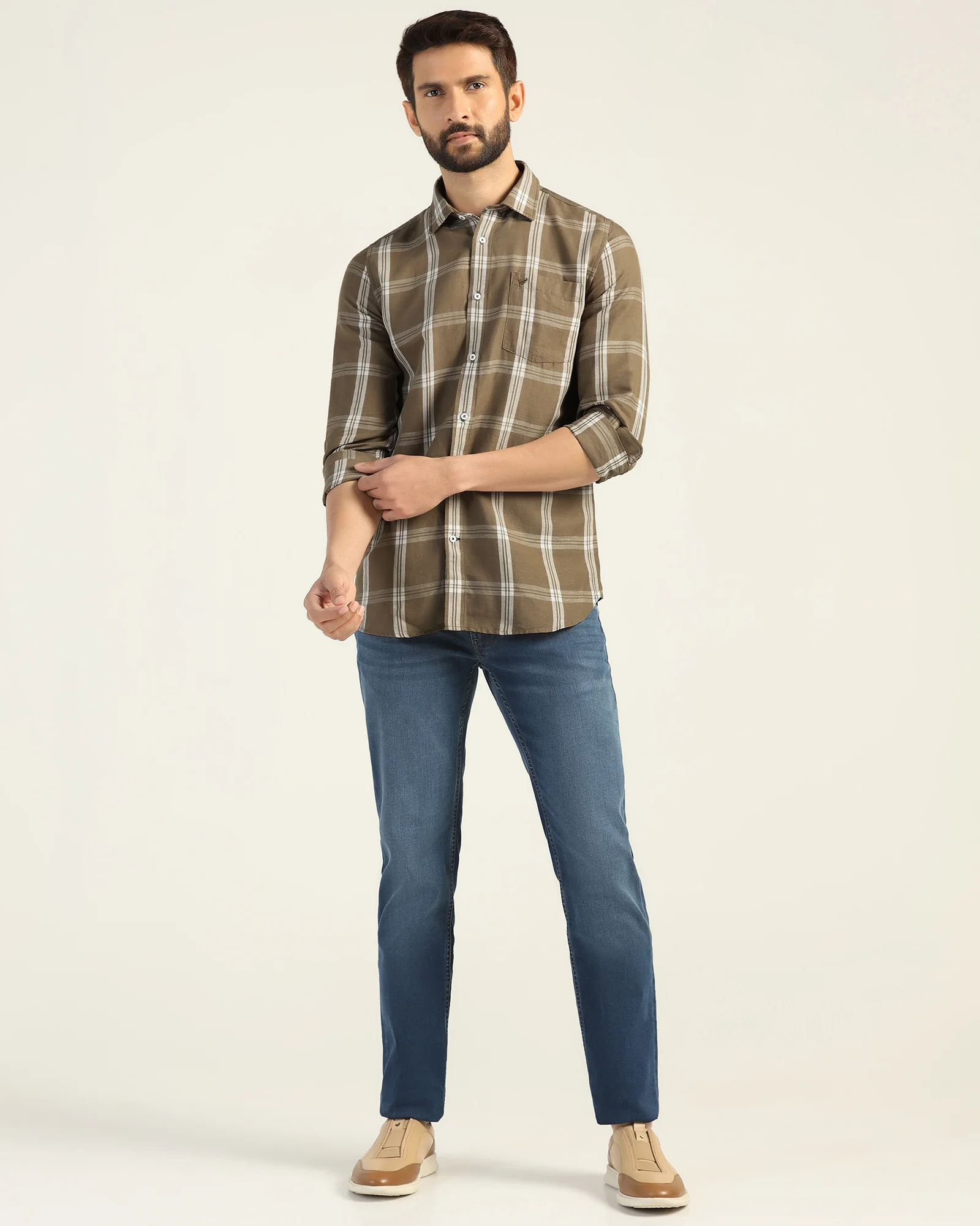 Linen Casual Natural Check Shirt - Yori - Image 3