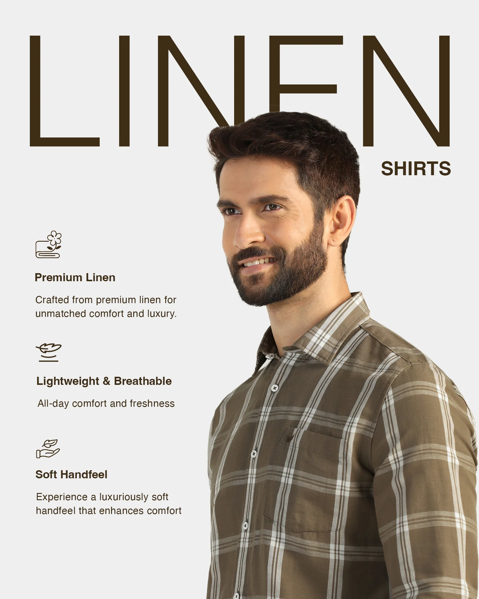 Linen Casual Natural Check Shirt - Yori - Image 4