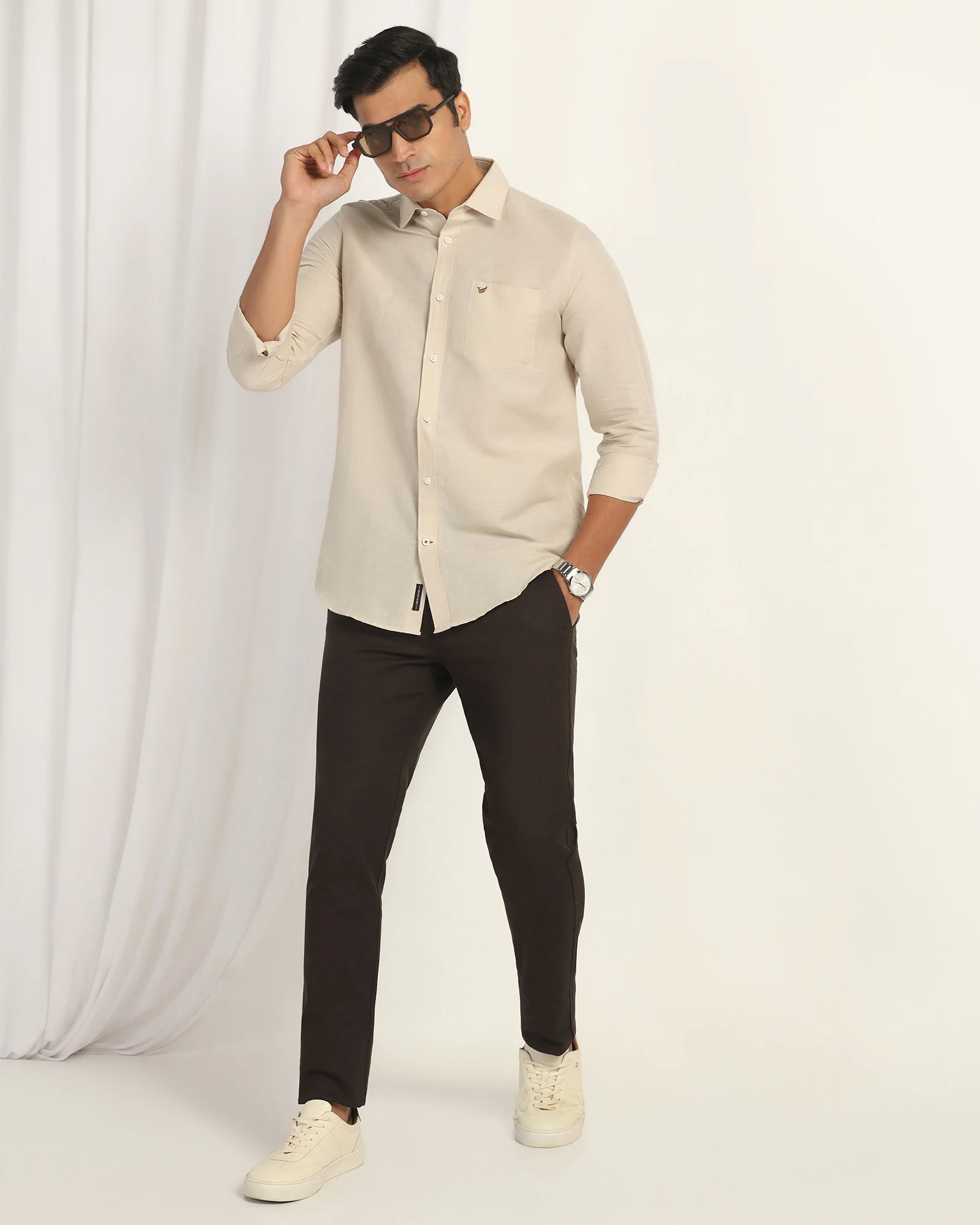 Linen Casual Natural Solid Shirt - Salmon - Image 6