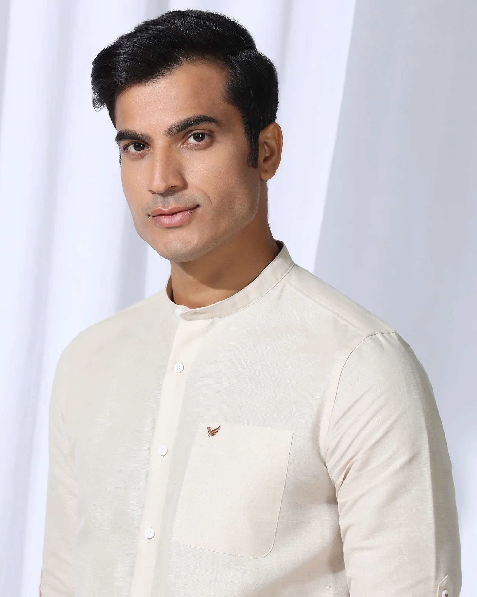 Linen Casual Natural Solid Shirt - Salmon - Image 4