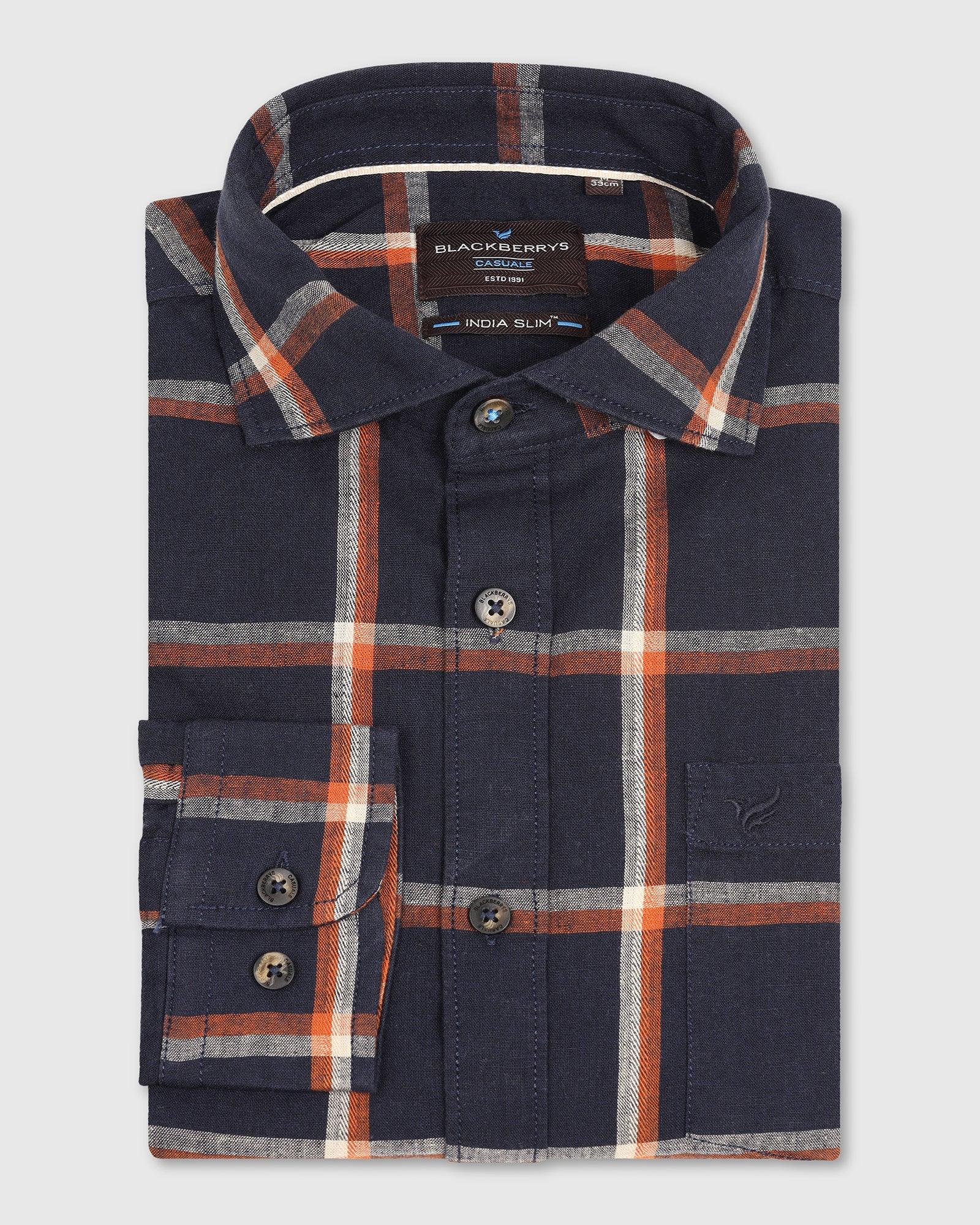 Linen Casual Navy Check Shirt - Albert - Image 5