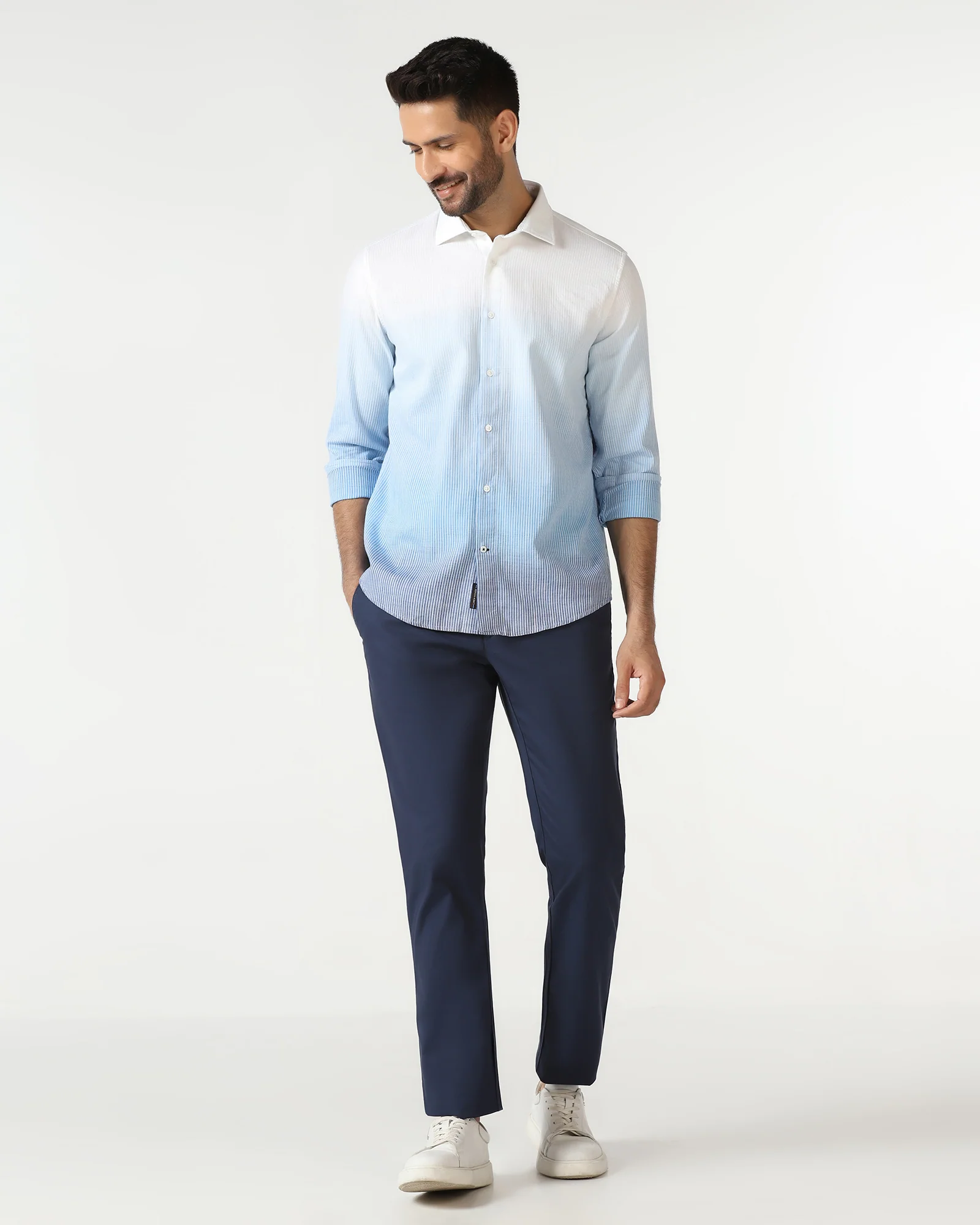 Linen Casual Navy Printed Shirt - Rayen - Image 3